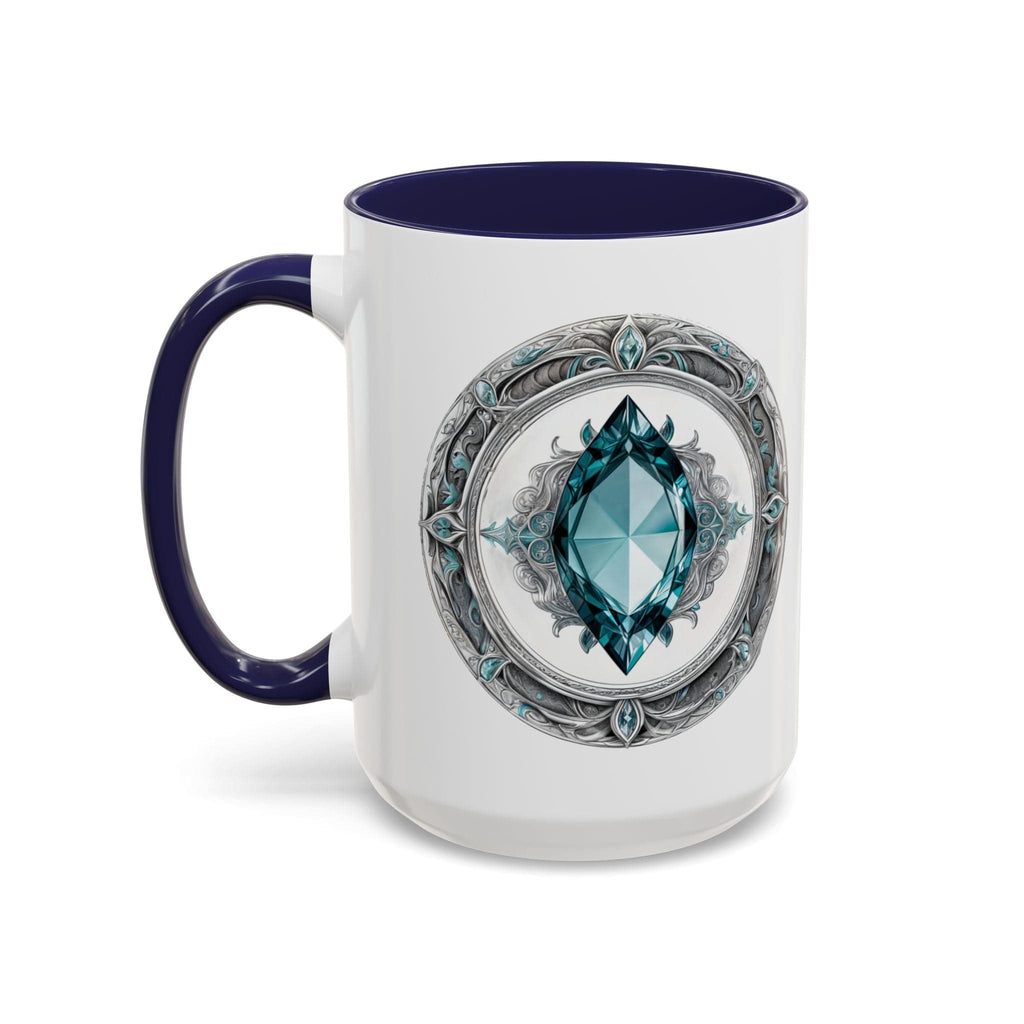 Printify Mug 15oz / Navy Aquamarine Crystal Coffee Mug with Soothing Quote and QR Code Great Gift for Ocean Lovers Gemstone and Meditation Enthusiasts