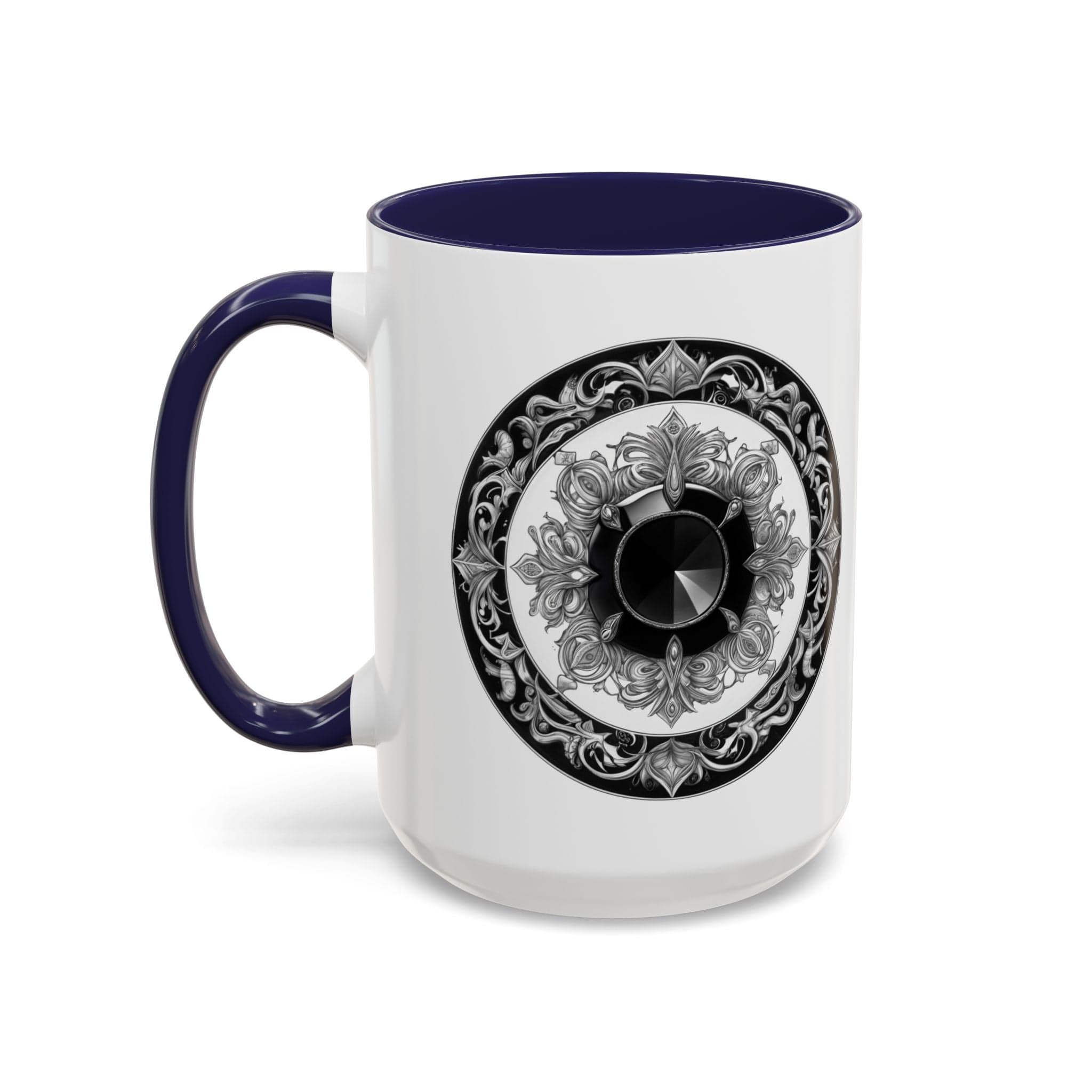 Printify Mug 15oz / Navy Black Tourmaline Gemstone Coffee Mug with Grounding Quote and QR Code Perfect Crystal Shield for Home and Office Unique Drinkware