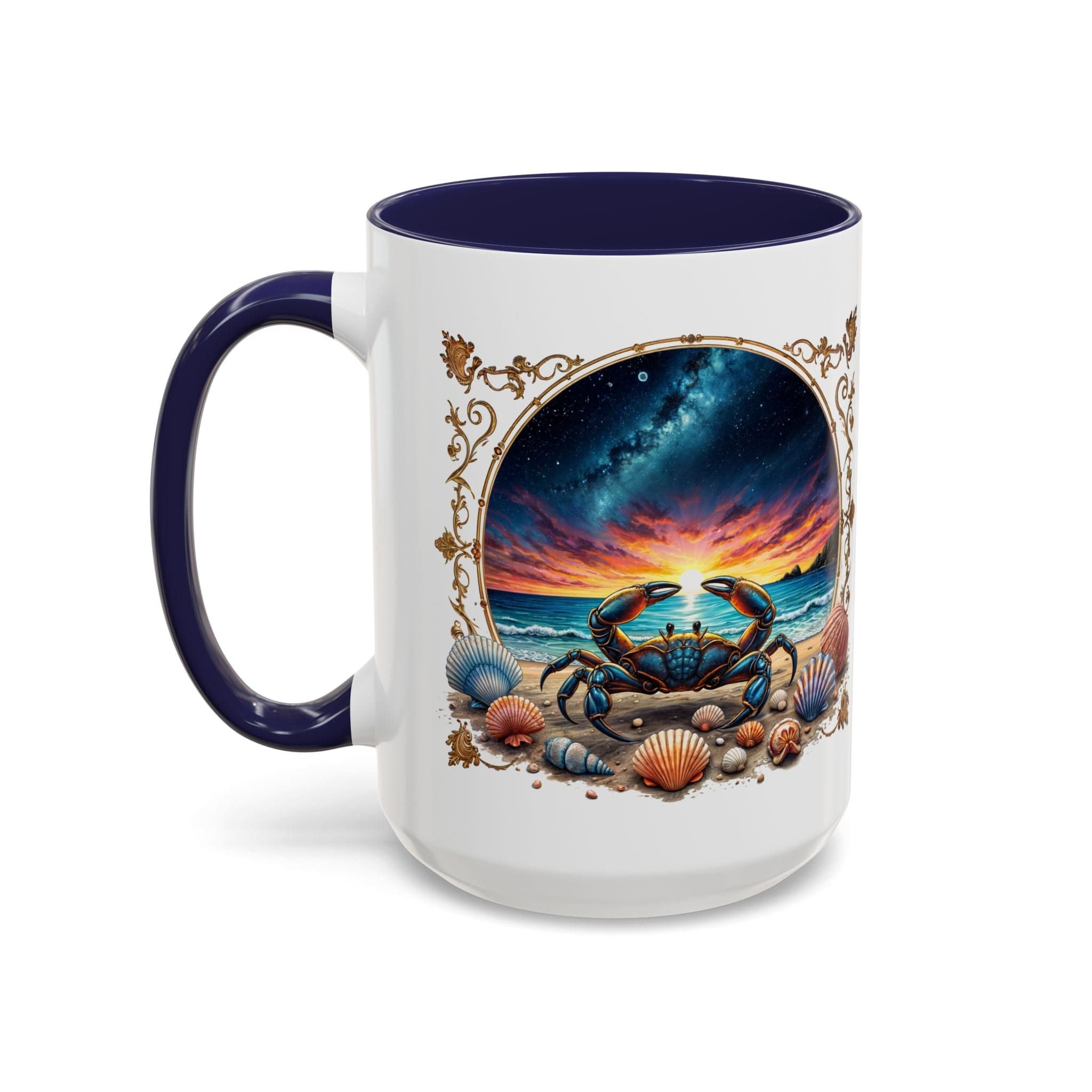 Printify Mug 15oz / Navy Cancer Zodiac Coffee Mug with Inspirational Quote and Smart QR Code Nurturing Astrology Gift Personalized Horoscope Mug for Cancer Fans