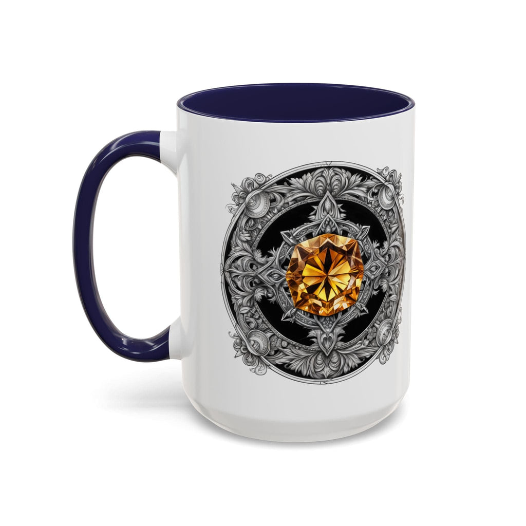 Printify Mug 15oz / Navy Citrine Crystal Coffee Mug with Positive Quote and QR Code for Motivational Video Ideal Gift for Gemstone Optimists and Dreamers
