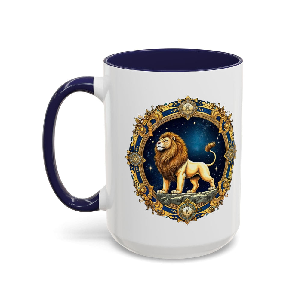 Printify Mug 15oz / Navy Leo Zodiac Coffee Mug with Inspirational Quote and Smart QR Code Bold Astrology Gift Custom Horoscope Lovers Mug for Leo Enthusiasts