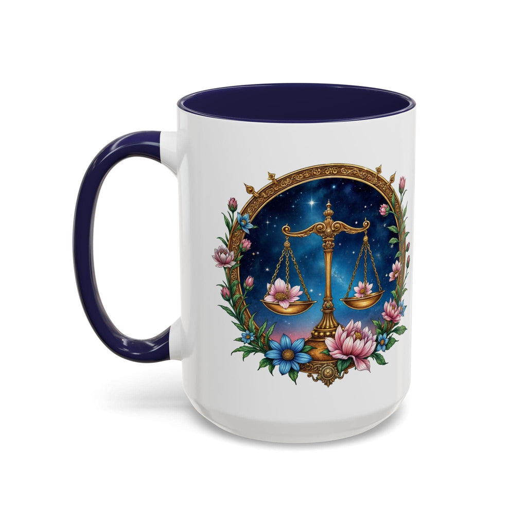 Printify Mug 15oz / Navy Libra Zodiac Coffee Mug with Inspirational Quote and Smart QR Code Balanced Astrology Gift Custom Horoscope Lovers Mug for Libra Fans