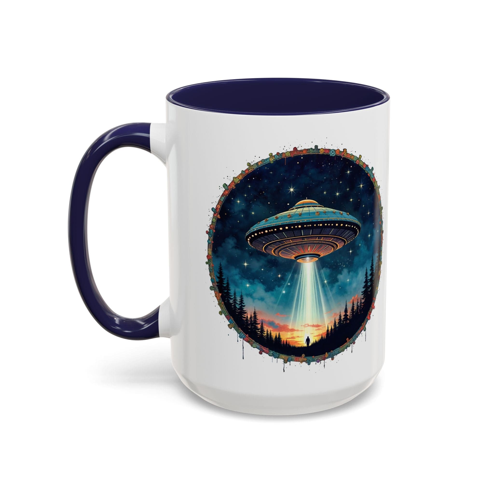 Printify Mug 15oz / Navy Mug - Aliens Are Here - UFO & Cosmic QR Code Quote Video