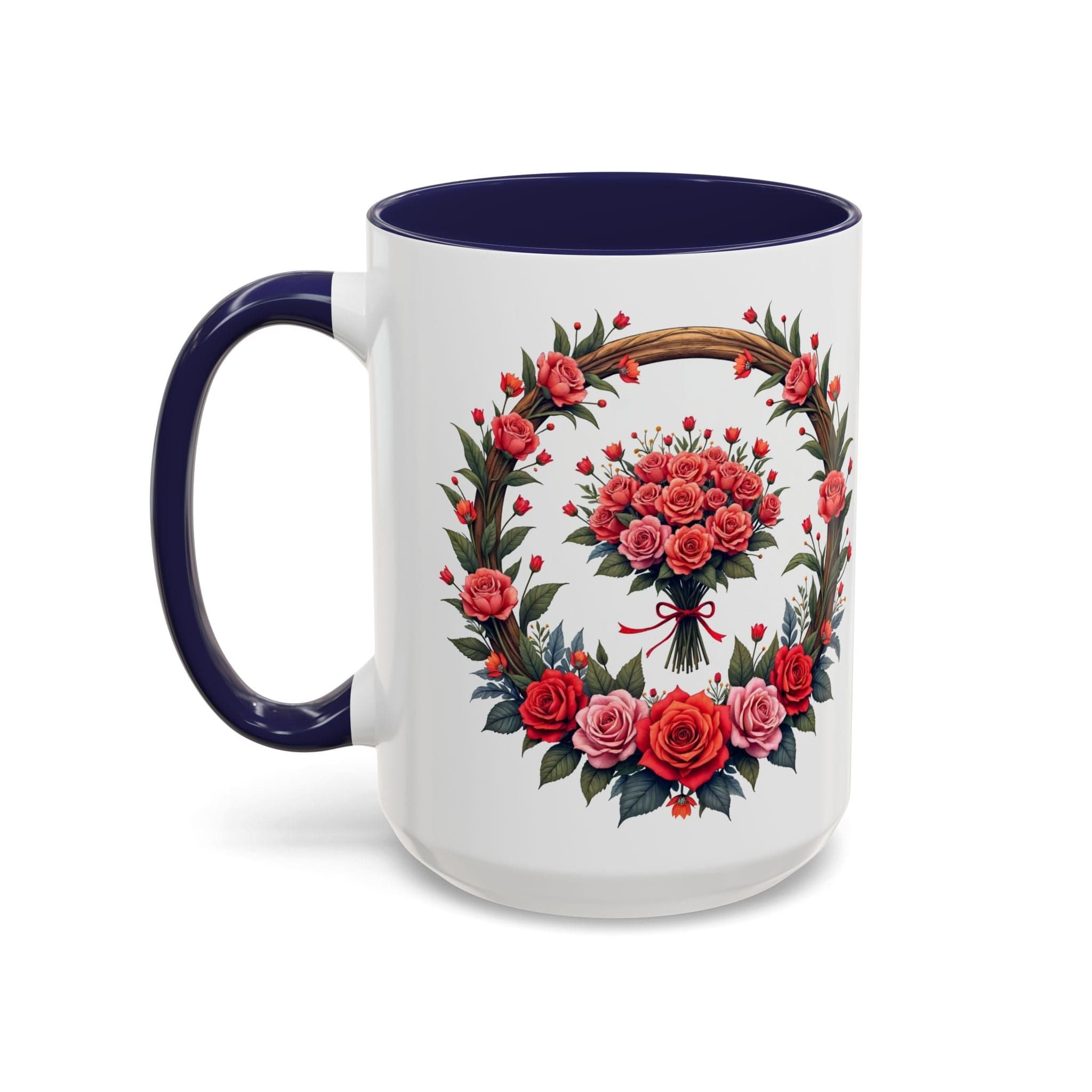 Printify Mug 15oz / Navy Mug - Blooming Love - Love & Romance QR Code Quote Video