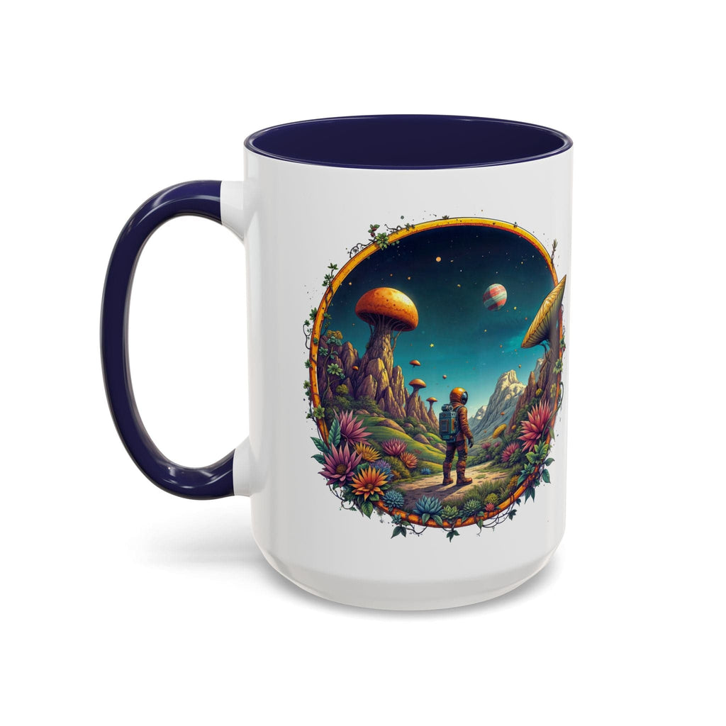 Printify Mug 15oz / Navy Mug - Cosmic Explorer - UFO & Cosmic QR Code Quote Video