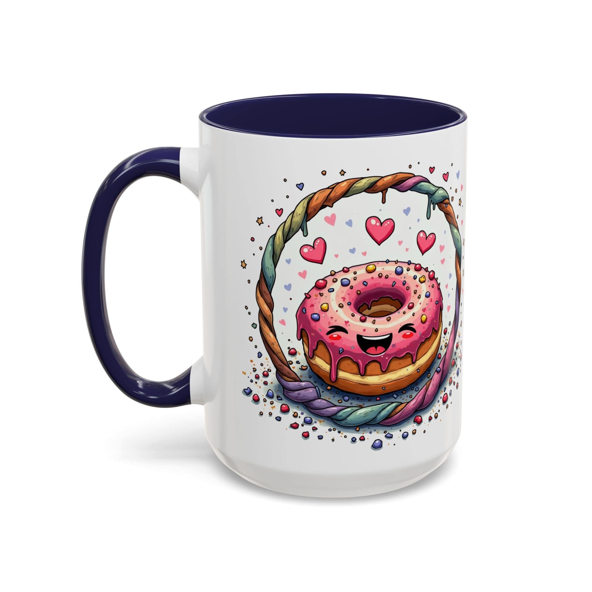 Printify Mug 15oz / Navy Mug - Donut Worry - Love & Fun Mug with QR Code Quote Video