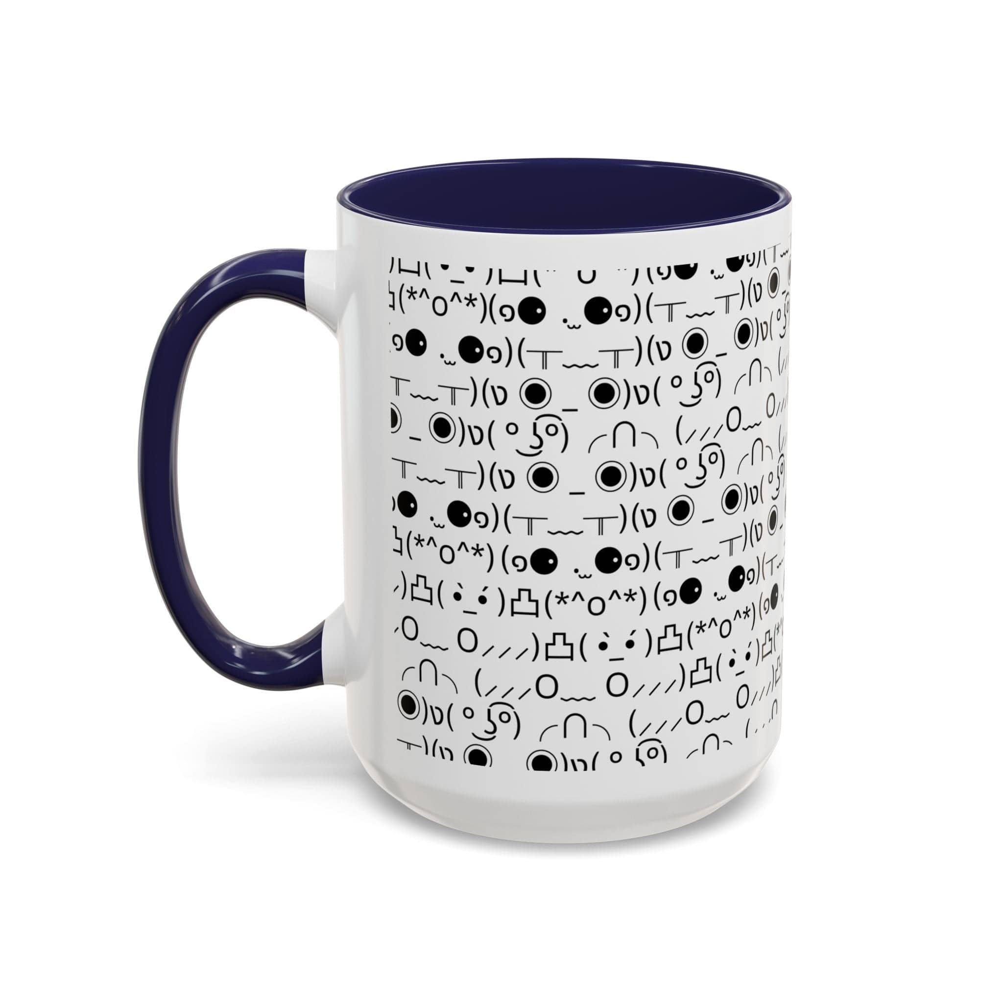 Printify Mug 15oz / Navy Mug - (๑⚈ ․̫ ⚈๑) Emoji- Hidden Message