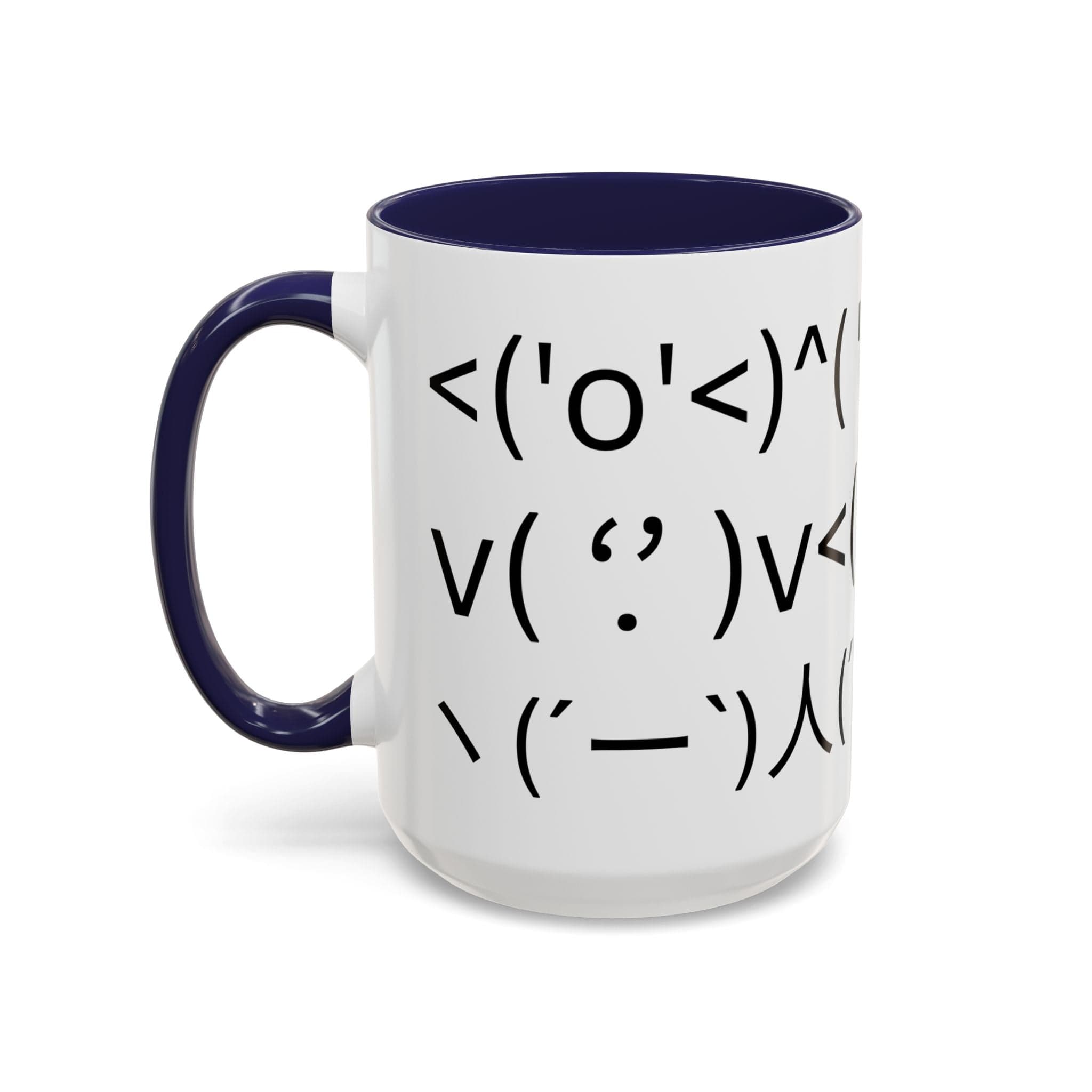Printify Mug 15oz / Navy Mug - ^( '-' )^ Emoticon - Hidden Message