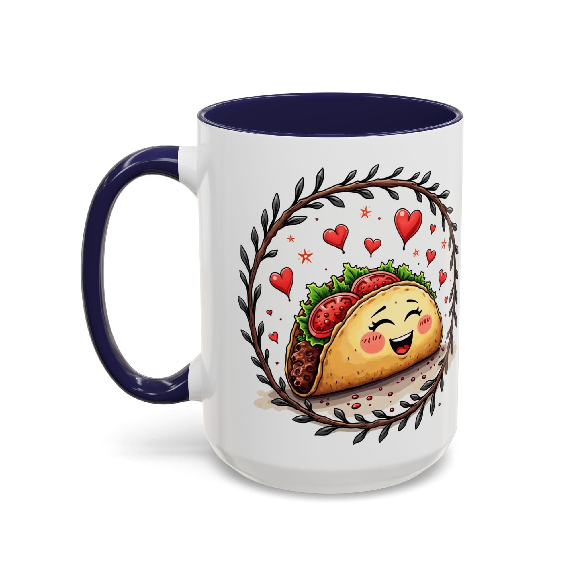 Printify Mug 15oz / Navy Mug - Taco 'Bout Love - Love & Fun Mug with QR Code Quote Video