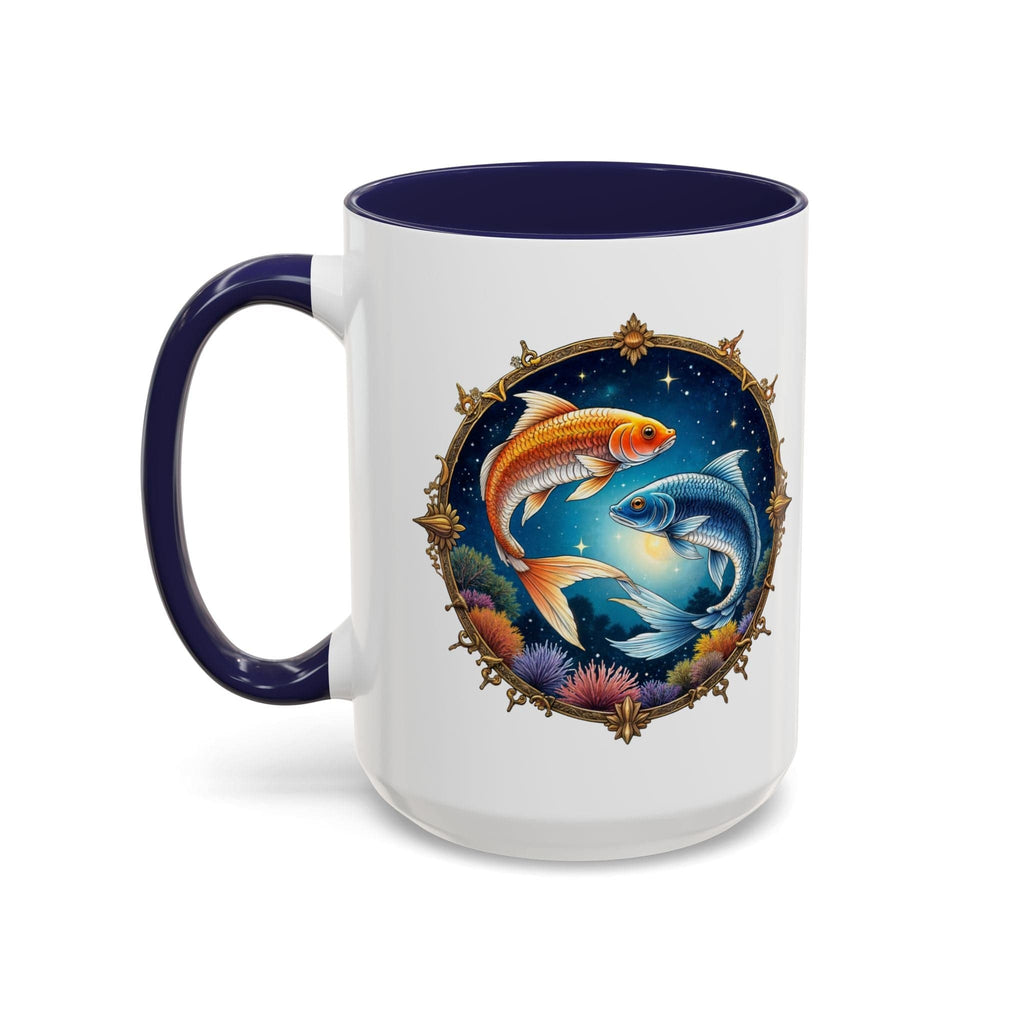 Printify Mug 15oz / Navy Pisces Zodiac Coffee Mug with Inspirational Quote and Smart QR Code Dreamy Astrology Gift Custom Horoscope Mug for Pisces Fans