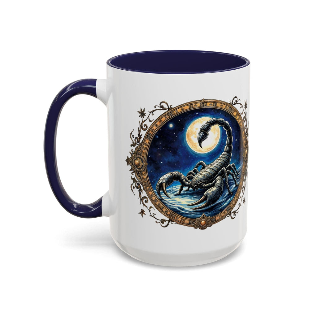 Printify Mug 15oz / Navy Scorpio Zodiac Coffee Mug with Inspirational Quote and Smart QR Code Mysterious Astrology Gift Unique Horoscope Mug for Scorpio Lovers