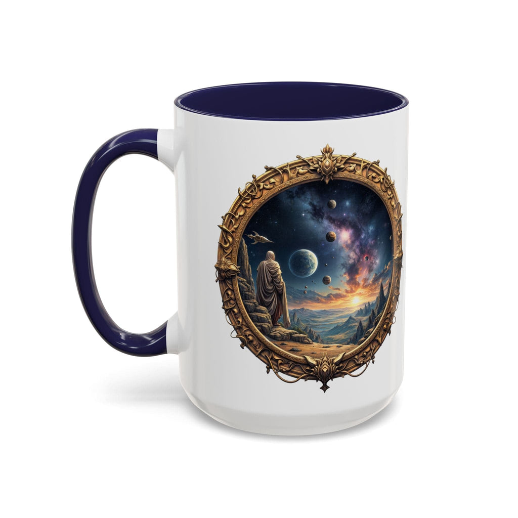 Printify Mug 15oz / Navy UFO Coffee Mug with Earth Pizza Quote for Space Enthusiasts - Who Love Unique Gift Funny Intergalactic Space Humor QR Code Quote Video