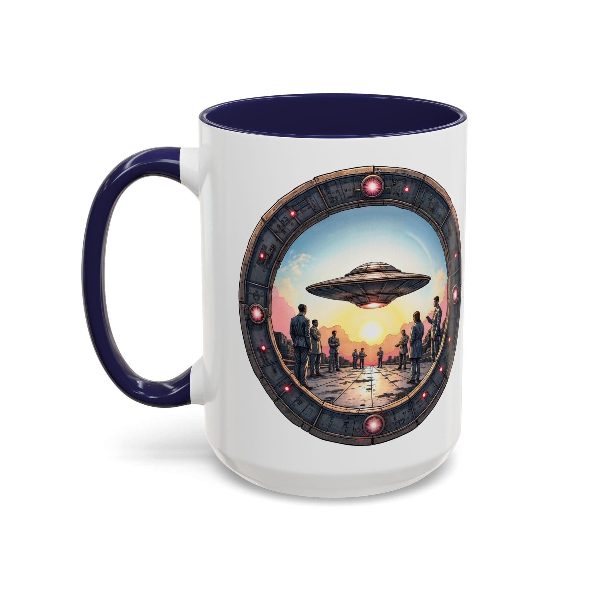 Printify Mug 15oz / Navy UFO Coffee Mug with Funny Conspiracy Theory Quotes - for Enthusiasts Who Enjoy Mysterious Area 51 Humor Unique Gift Idea QR Code Quote Video