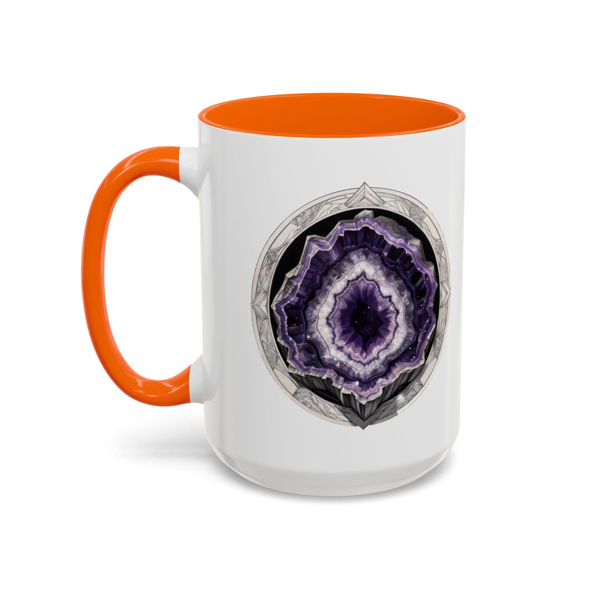 Printify Mug 15oz / Orange Amethyst Gemstone Coffee Mug with Inspirational Quote and QR Code Perfect Gift for Mindfulness Lovers and Crystal Spiritual Seekers