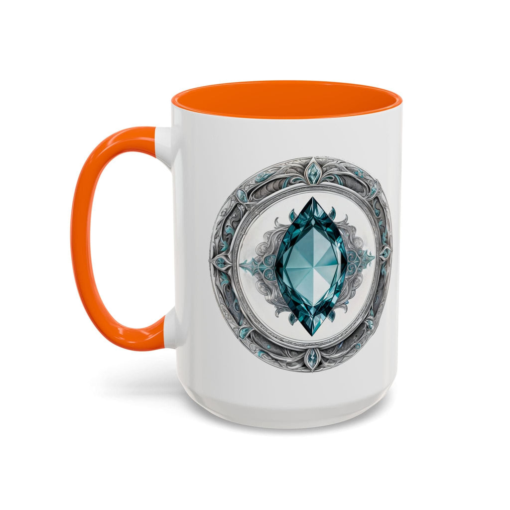 Printify Mug 15oz / Orange Aquamarine Crystal Coffee Mug with Soothing Quote and QR Code Great Gift for Ocean Lovers Gemstone and Meditation Enthusiasts
