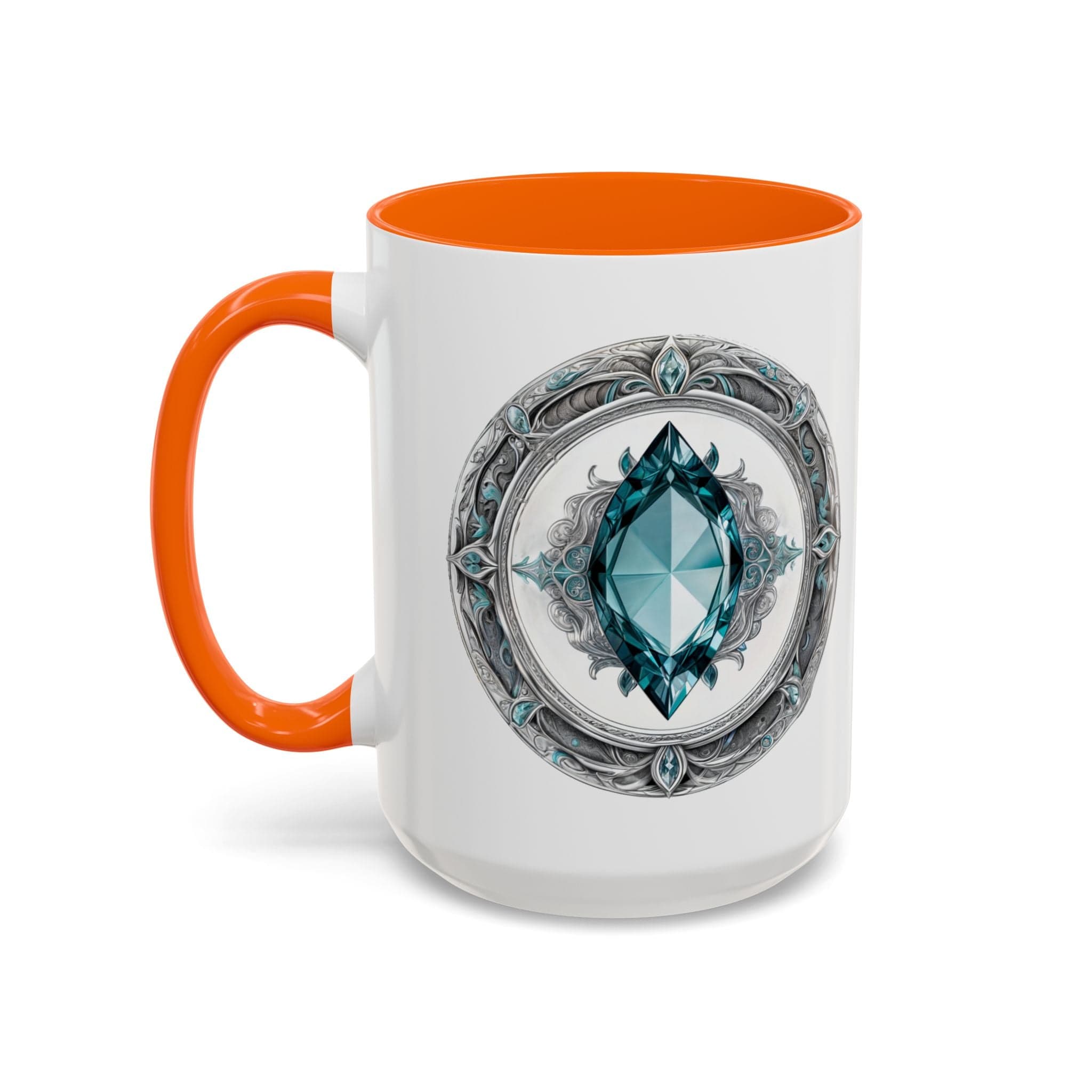 Printify Mug 15oz / Orange Aquamarine Crystal Coffee Mug with Soothing Quote and QR Code Great Gift for Ocean Lovers Gemstone and Meditation Enthusiasts