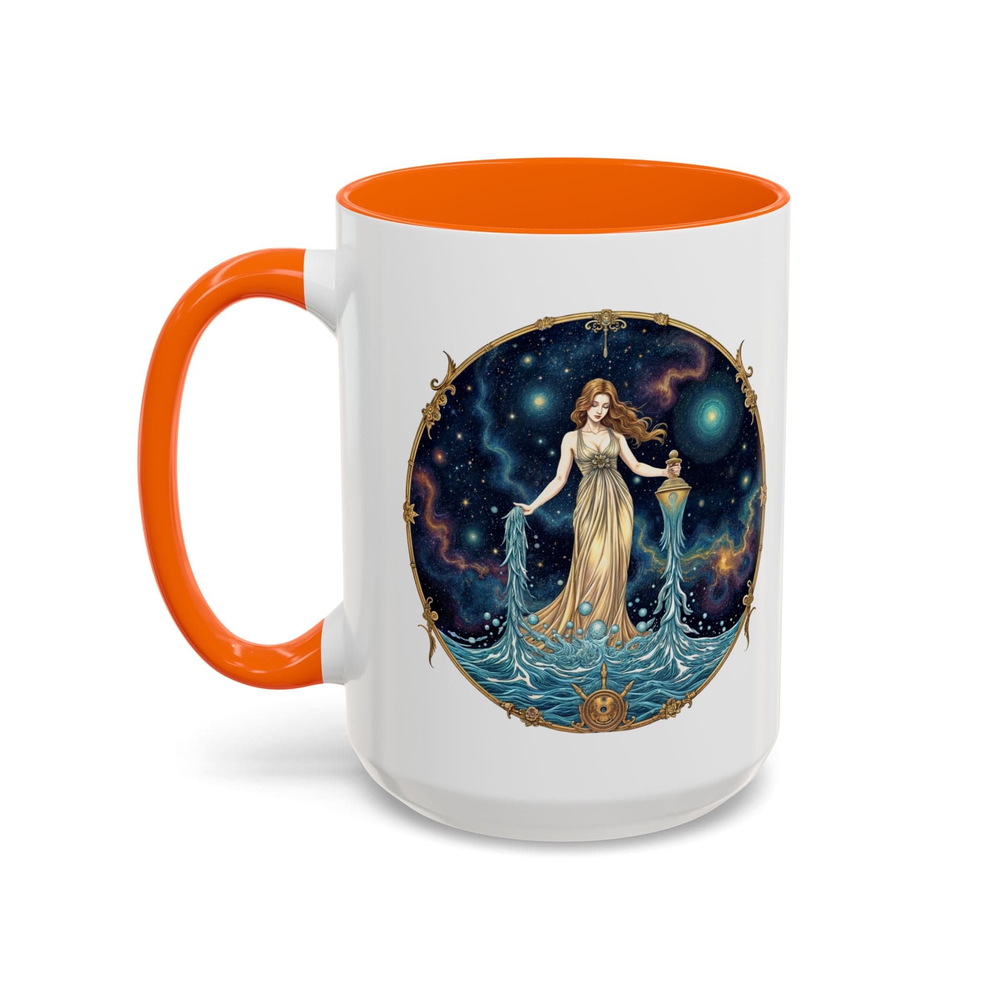 Printify Mug 15oz / Orange Aquarius Zodiac Coffee Mug with Inspirational Quote and Smart QR Code Trendy Astrology Gift Personalized Horoscope Mug for Aquarius Lovers