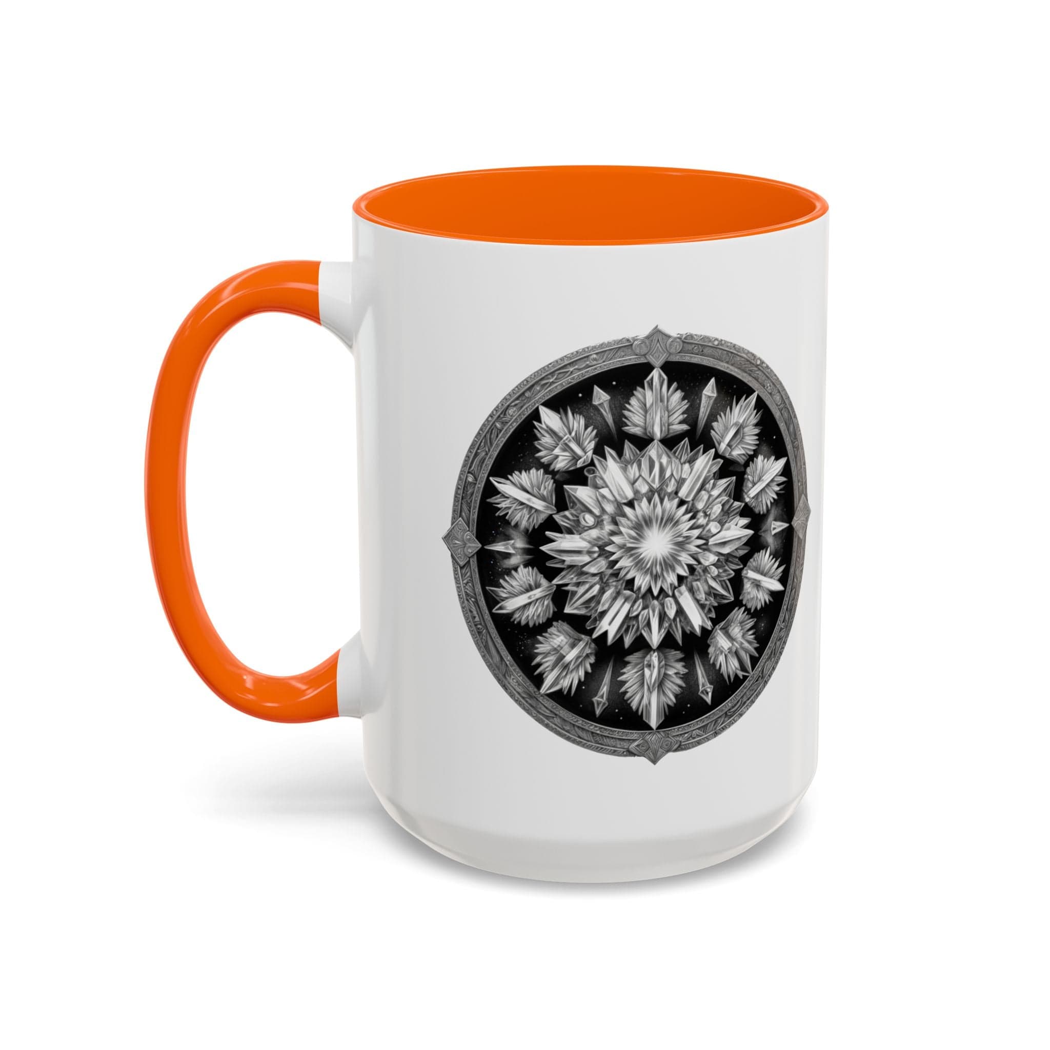 Printify Mug 15oz / Orange Clear Quartz Gemstone Coffee Mug with Empowering Quote and QR Code Perfect for Crystal Manifestation and Meditation Enthusiasts