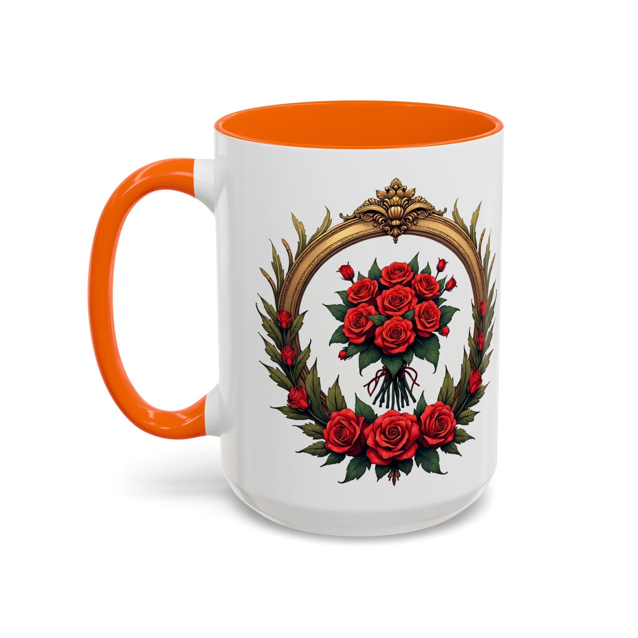 Printify Mug 15oz / Orange Floral Fantasy Mug Bright and Cheerful Gift for Loved Ones Romantic Present Celebrate Lovers Beautiful Moments QR Quote Video Keepsake