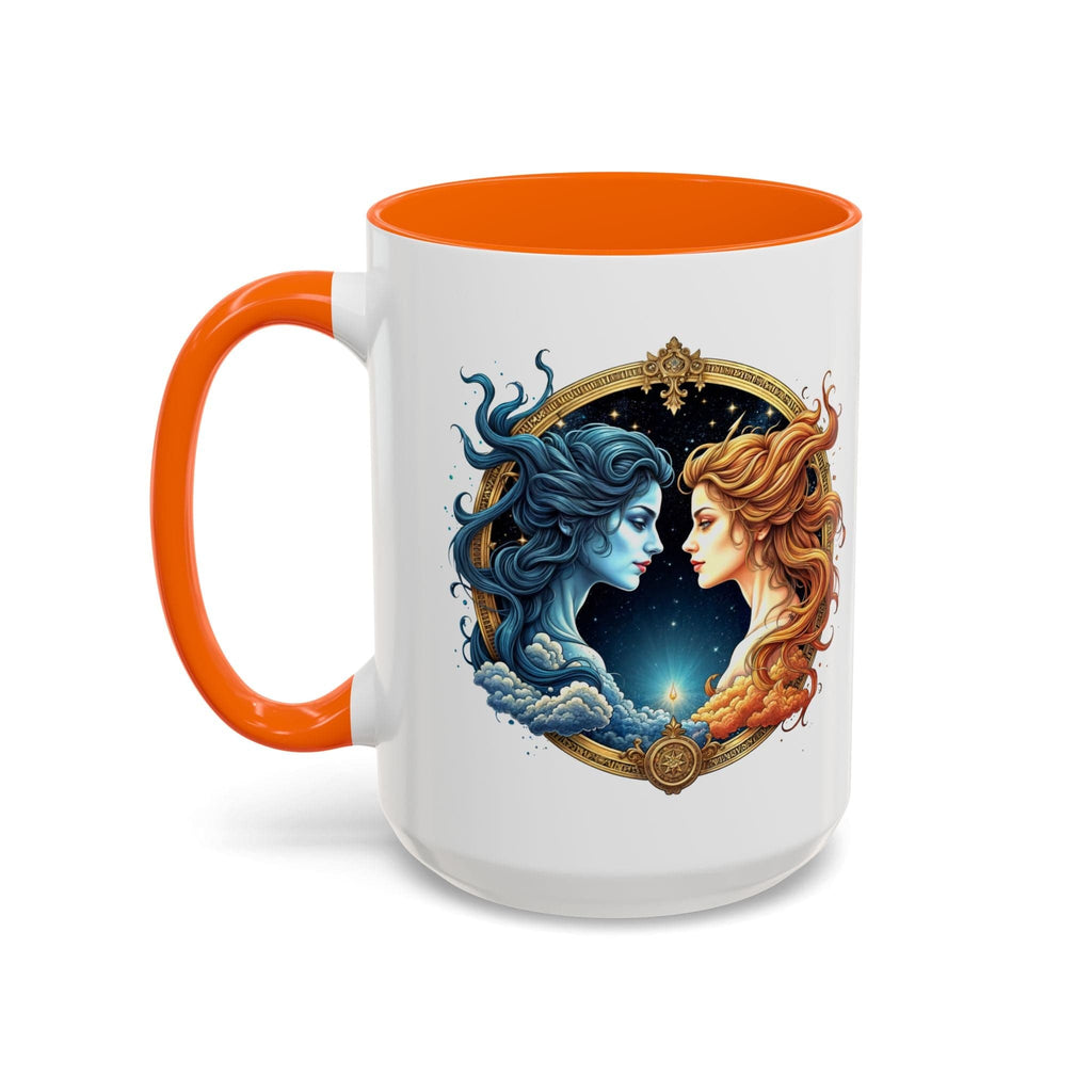 Printify Mug 15oz / Orange Gemini Zodiac Coffee Mug with Inspirational Quote and Smart QR Code Fun Astrology Gift Unique Horoscope Mug for Gemini Lovers