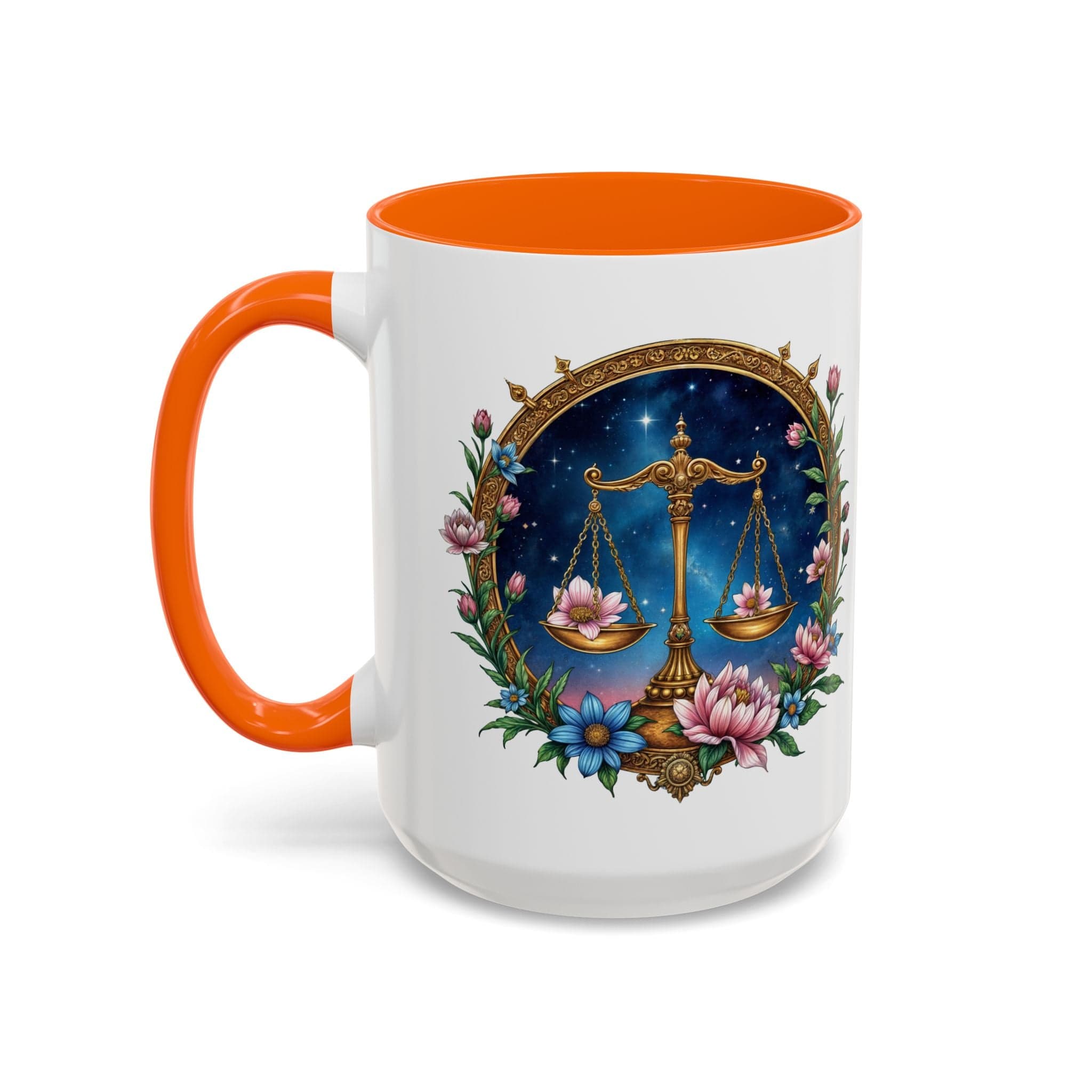 Printify Mug 15oz / Orange Libra Zodiac Coffee Mug with Inspirational Quote and Smart QR Code Balanced Astrology Gift Custom Horoscope Lovers Mug for Libra Fans