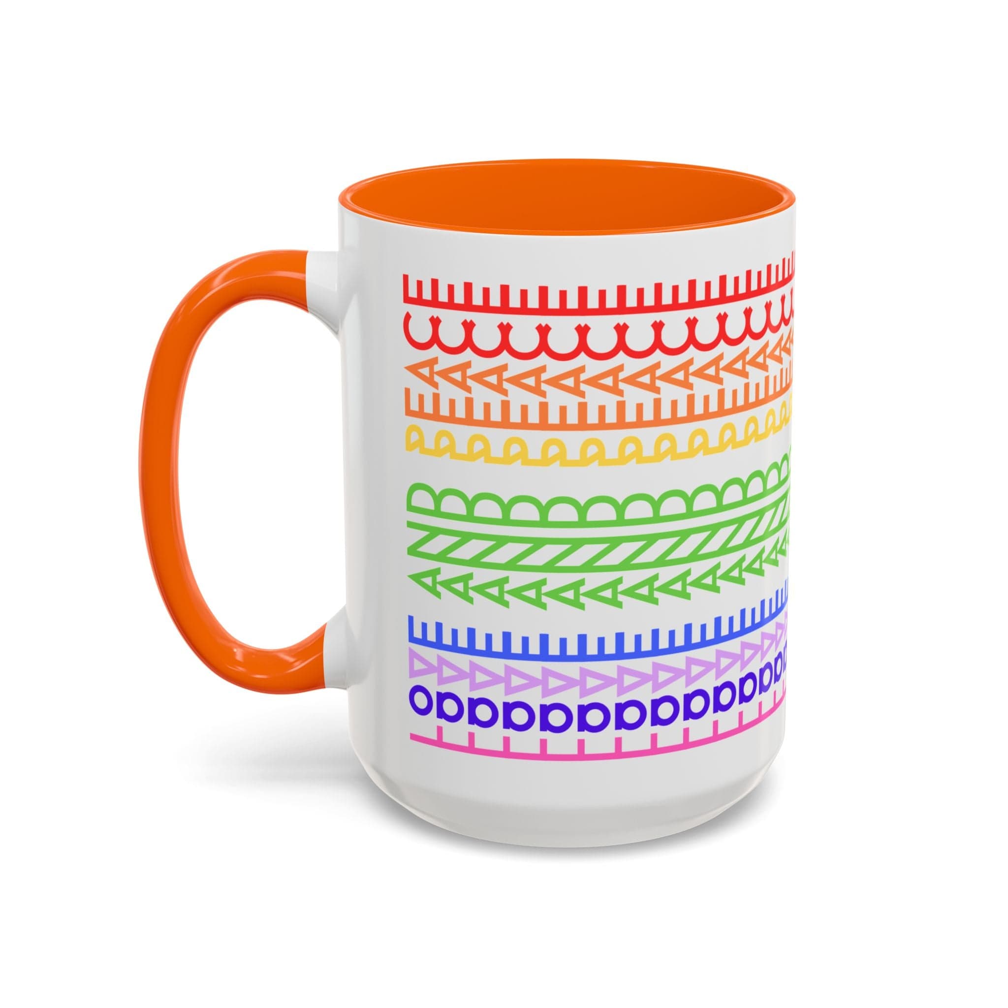 Printify Mug 15oz / Orange Love and Peace Rainbow - Hidden Message Mug