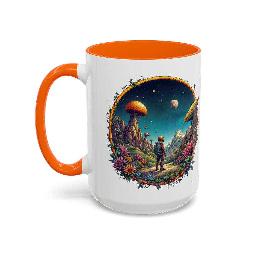 Printify Mug 15oz / Orange Mug - Cosmic Explorer - UFO & Cosmic QR Code Quote Video