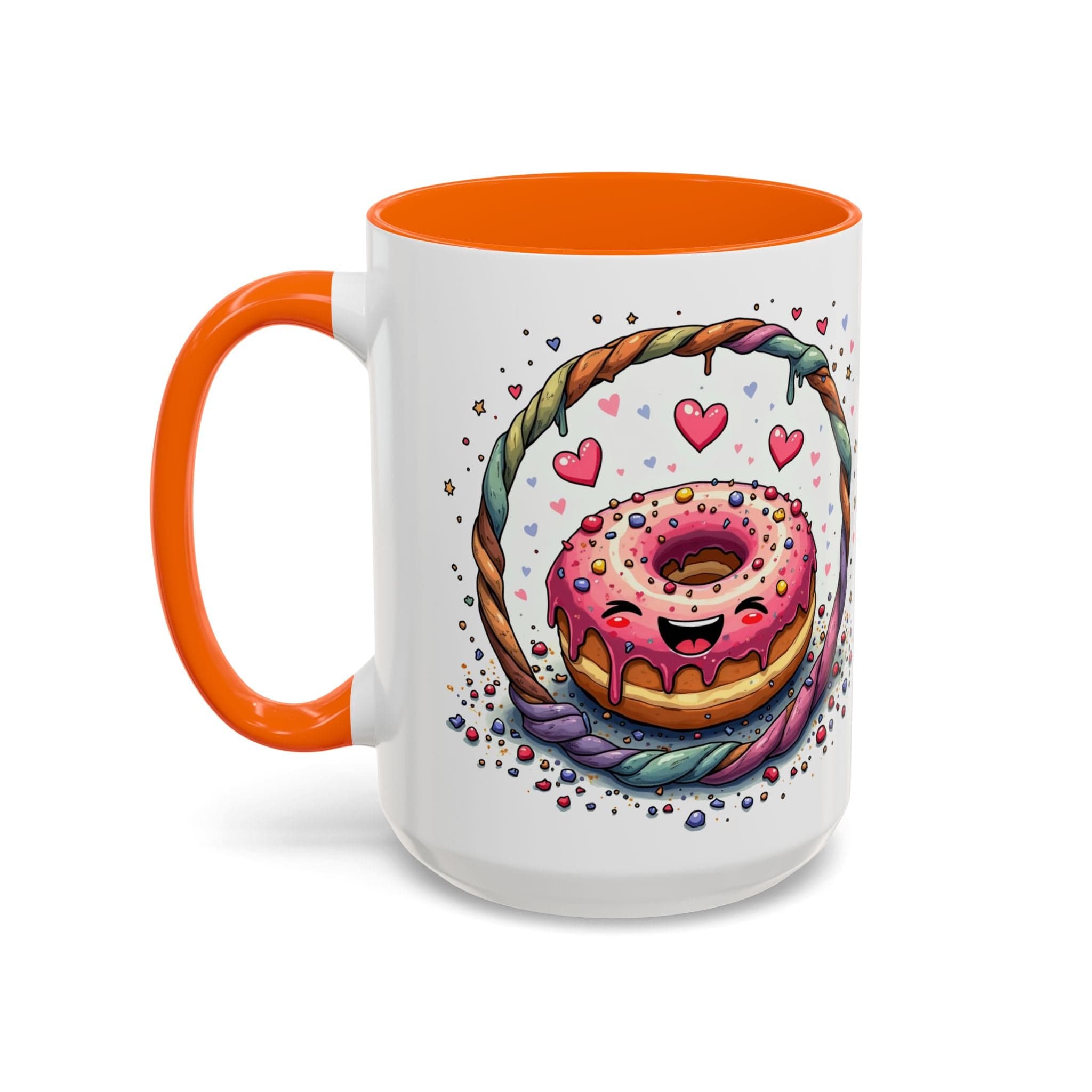 Printify Mug 15oz / Orange Mug - Donut Worry - Love & Fun Mug with QR Code Quote Video