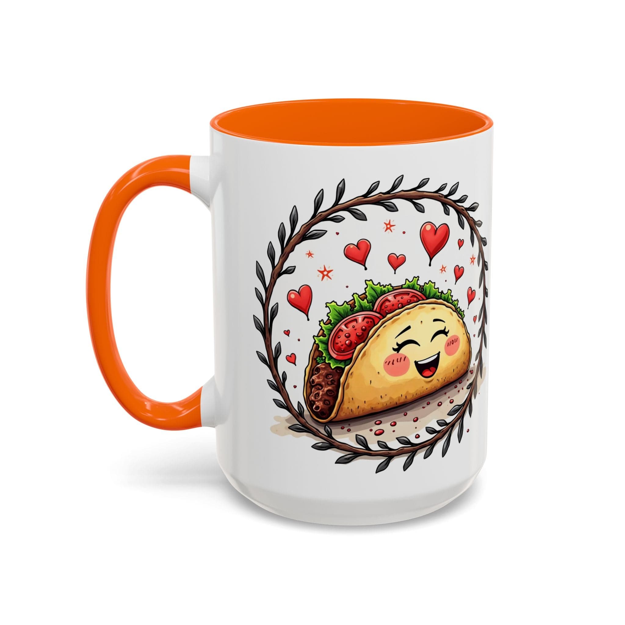Printify Mug 15oz / Orange Mug - Taco 'Bout Love - Love & Fun Mug with QR Code Quote Video