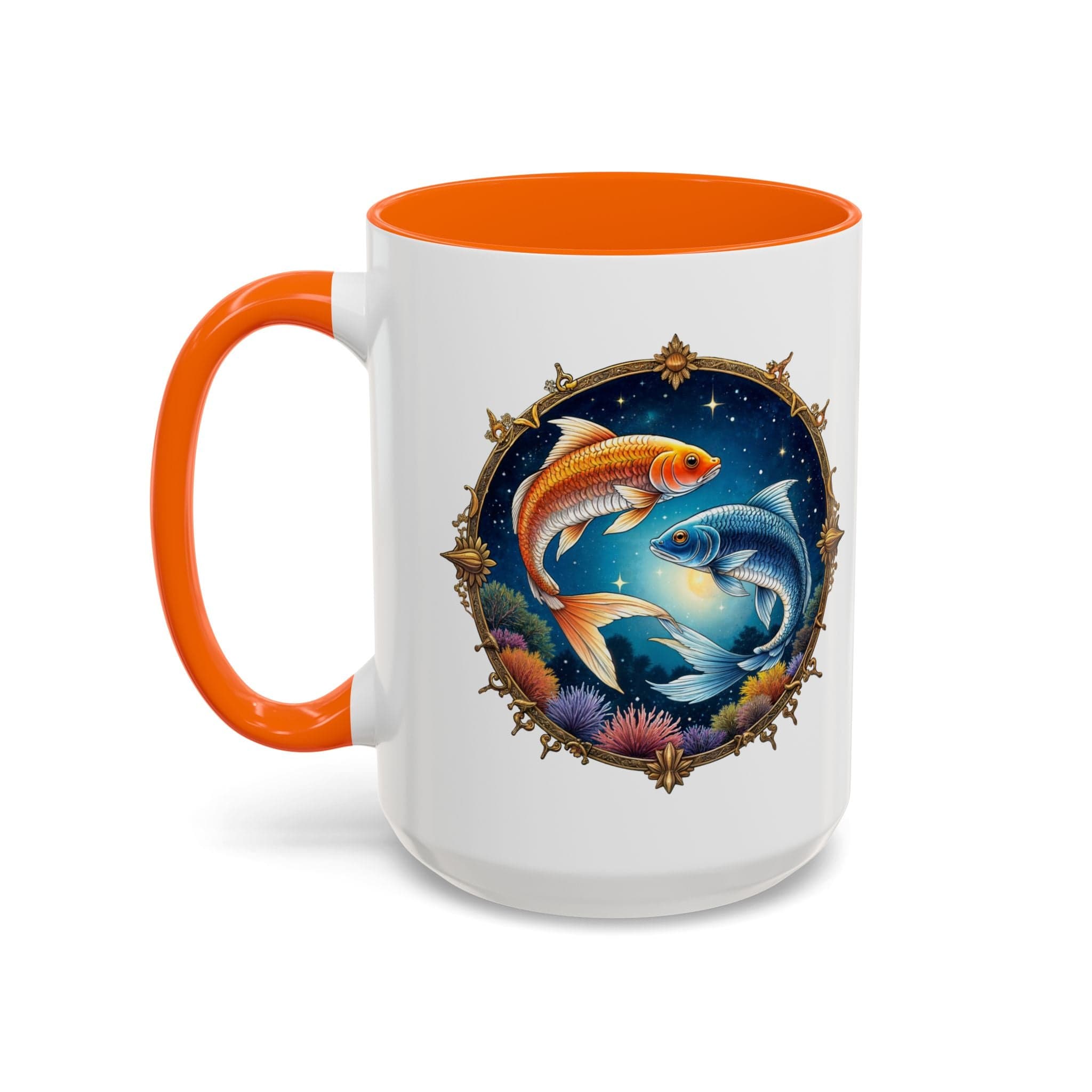 Printify Mug 15oz / Orange Pisces Zodiac Coffee Mug with Inspirational Quote and Smart QR Code Dreamy Astrology Gift Custom Horoscope Mug for Pisces Fans