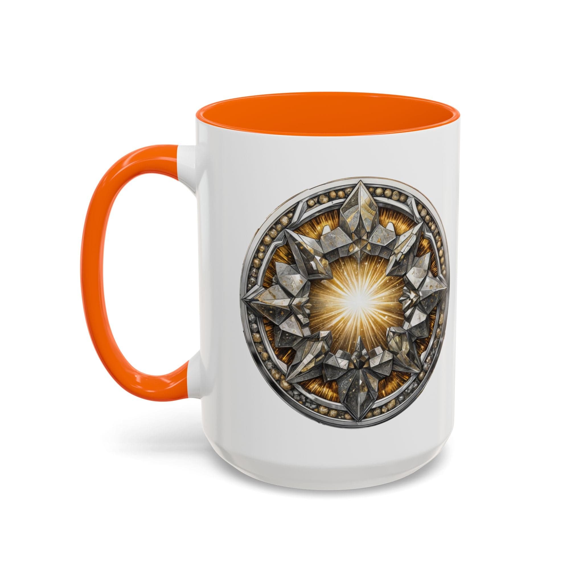 Printify Mug 15oz / Orange Pyrite Gemstone Coffee Mug with Uplifting Quote and QR Code Perfect for Achievers and Positive Vibes Enthusiasts Crystal Lovers
