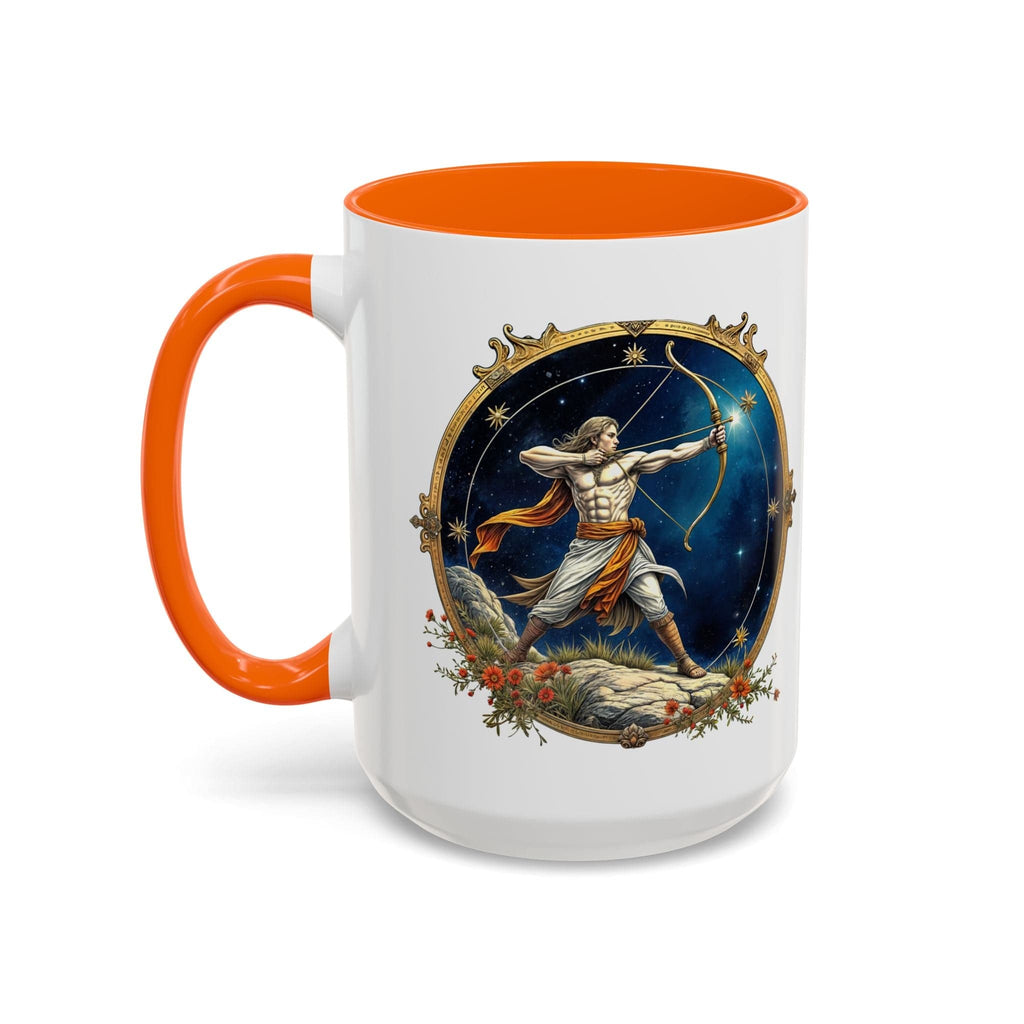 Printify Mug 15oz / Orange Sagittarius Zodiac Coffee Mug with Inspirational Quote and Smart QR Code Adventurous Astrology Gift Horoscope Mug for Sagittarius Fans