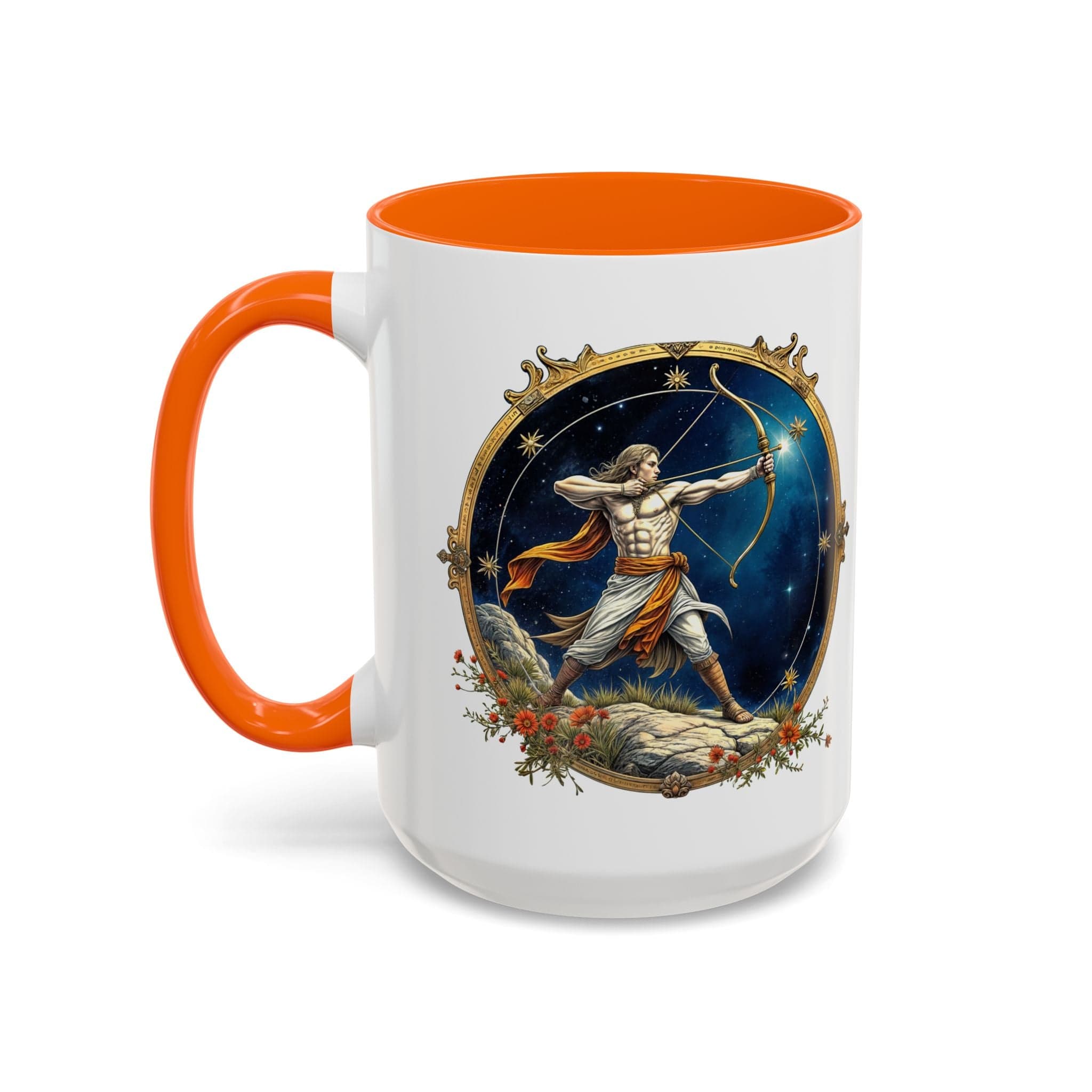 Printify Mug 15oz / Orange Sagittarius Zodiac Coffee Mug with Inspirational Quote and Smart QR Code Adventurous Astrology Gift Horoscope Mug for Sagittarius Fans