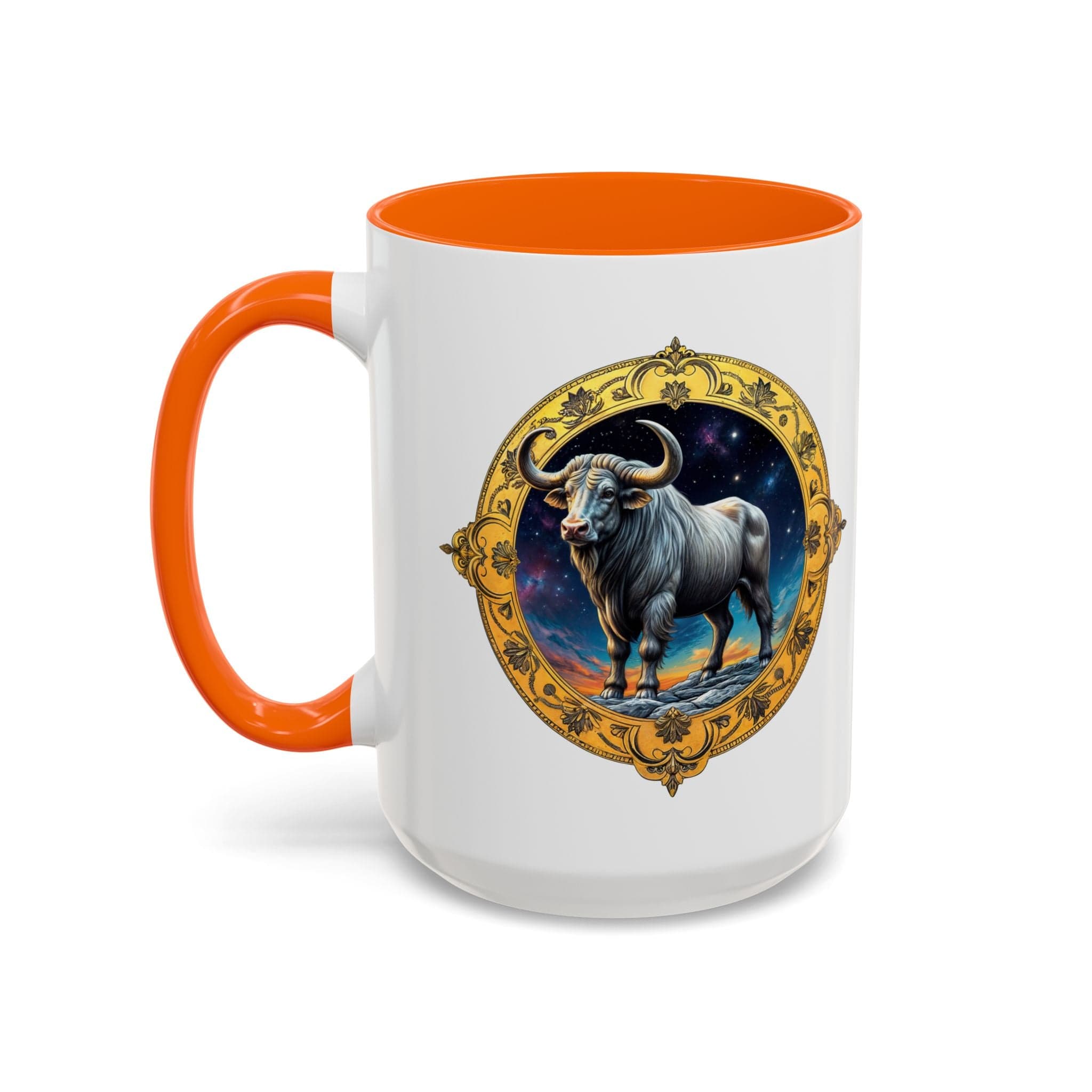 Printify Mug 15oz / Orange Taurus Zodiac Coffee Mug with Inspirational Quote and Smart QR Code Charming Astrology Gift Custom Horoscope Mug for Taurus Fans