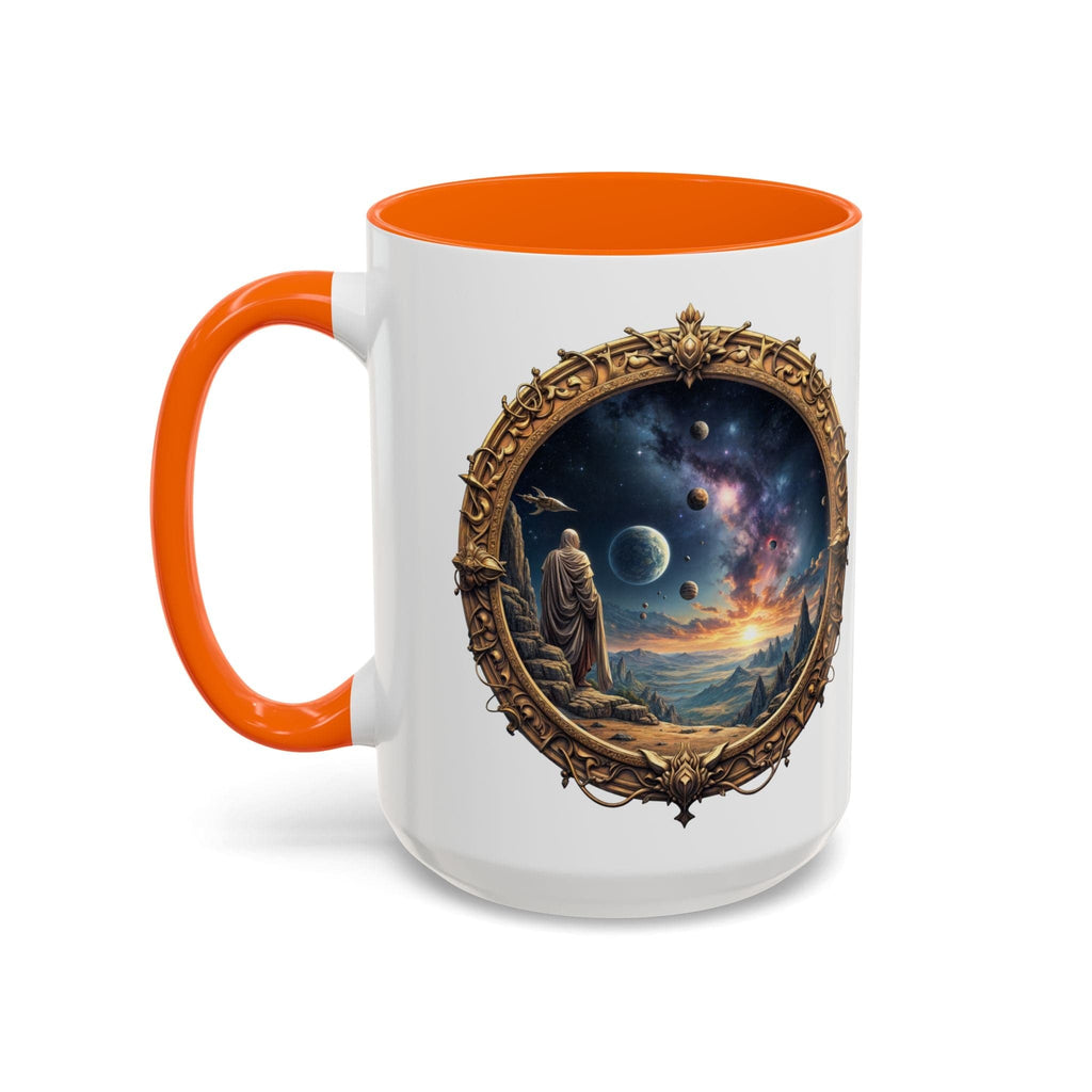 Printify Mug 15oz / Orange UFO Coffee Mug with Earth Pizza Quote for Space Enthusiasts - Who Love Unique Gift Funny Intergalactic Space Humor QR Code Quote Video