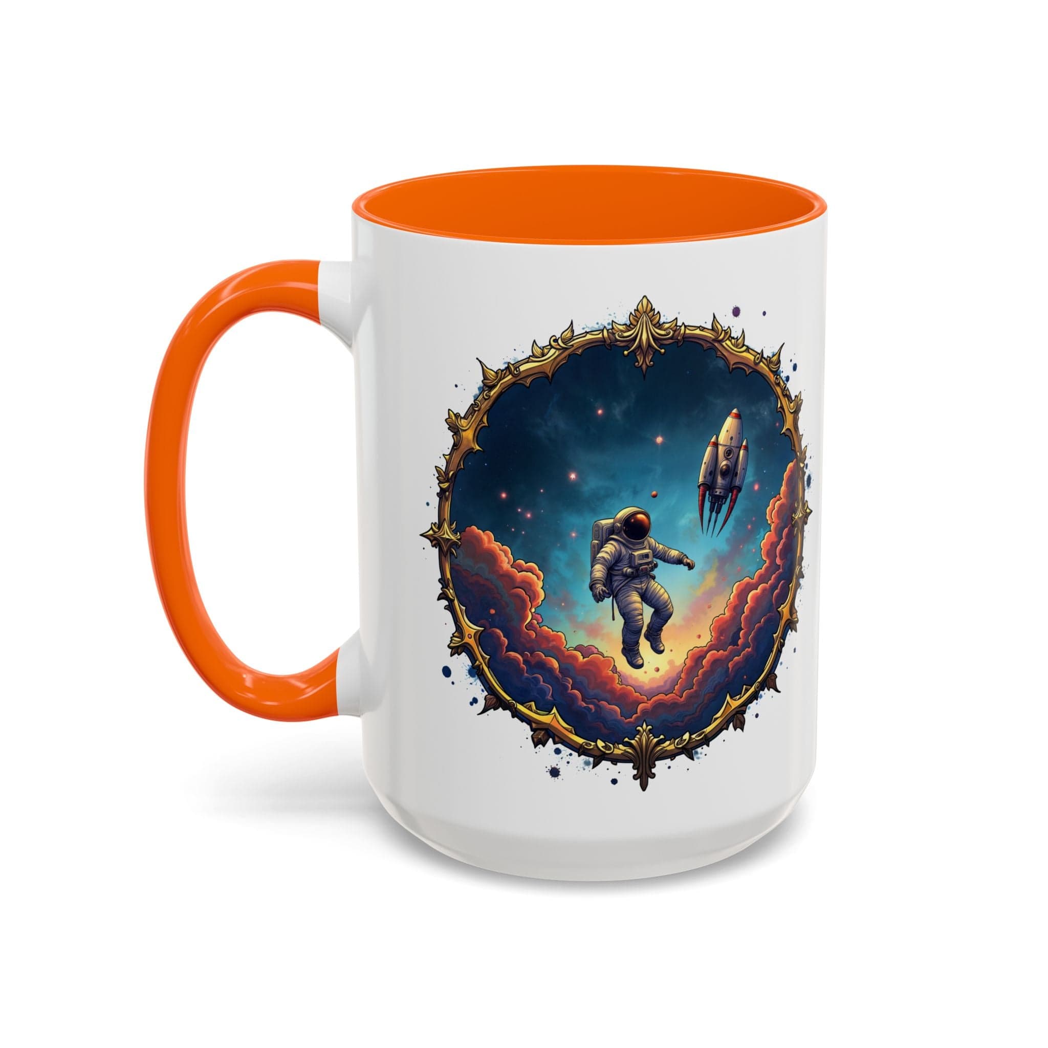 Printify Mug 15oz / Orange UFO Coffee Mug with Happy Hour Quotes for Intergalactic Travelers - Who Love Quirky Gift Funny Space-Themed Puns for All QR Code Quote Video