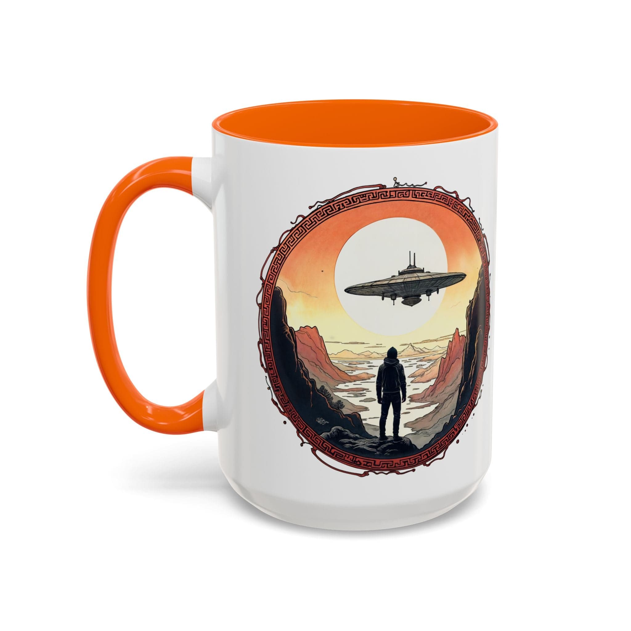 Printify Mug 15oz / Orange UFO Coffee Mug with Silly Missing Socks Quote for Skeptical Believers - Who Adore Unique Quirky Hilarious Alien Humor QR Code Quote Video