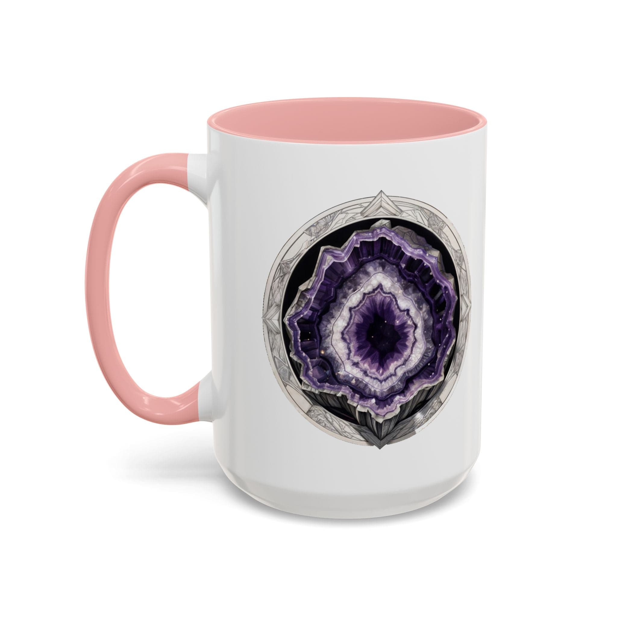 Printify Mug 15oz / Pink Amethyst Gemstone Coffee Mug with Inspirational Quote and QR Code Perfect Gift for Mindfulness Lovers and Crystal Spiritual Seekers