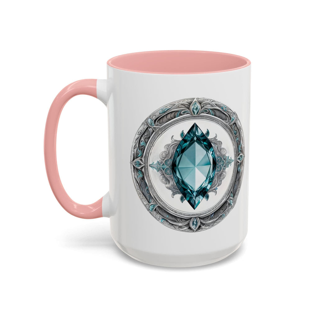 Printify Mug 15oz / Pink Aquamarine Crystal Coffee Mug with Soothing Quote and QR Code Great Gift for Ocean Lovers Gemstone and Meditation Enthusiasts