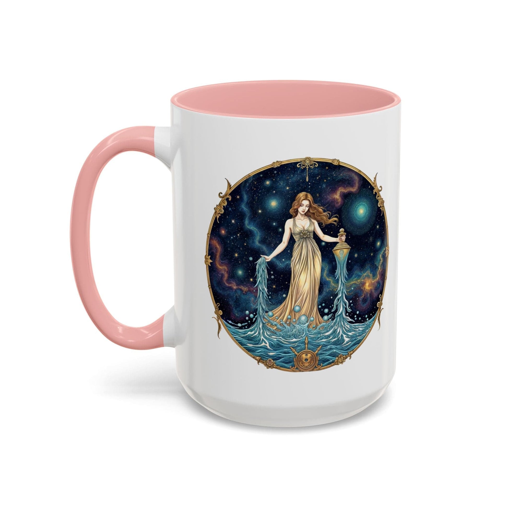 Printify Mug 15oz / Pink Aquarius Zodiac Coffee Mug with Inspirational Quote and Smart QR Code Trendy Astrology Gift Personalized Horoscope Mug for Aquarius Lovers