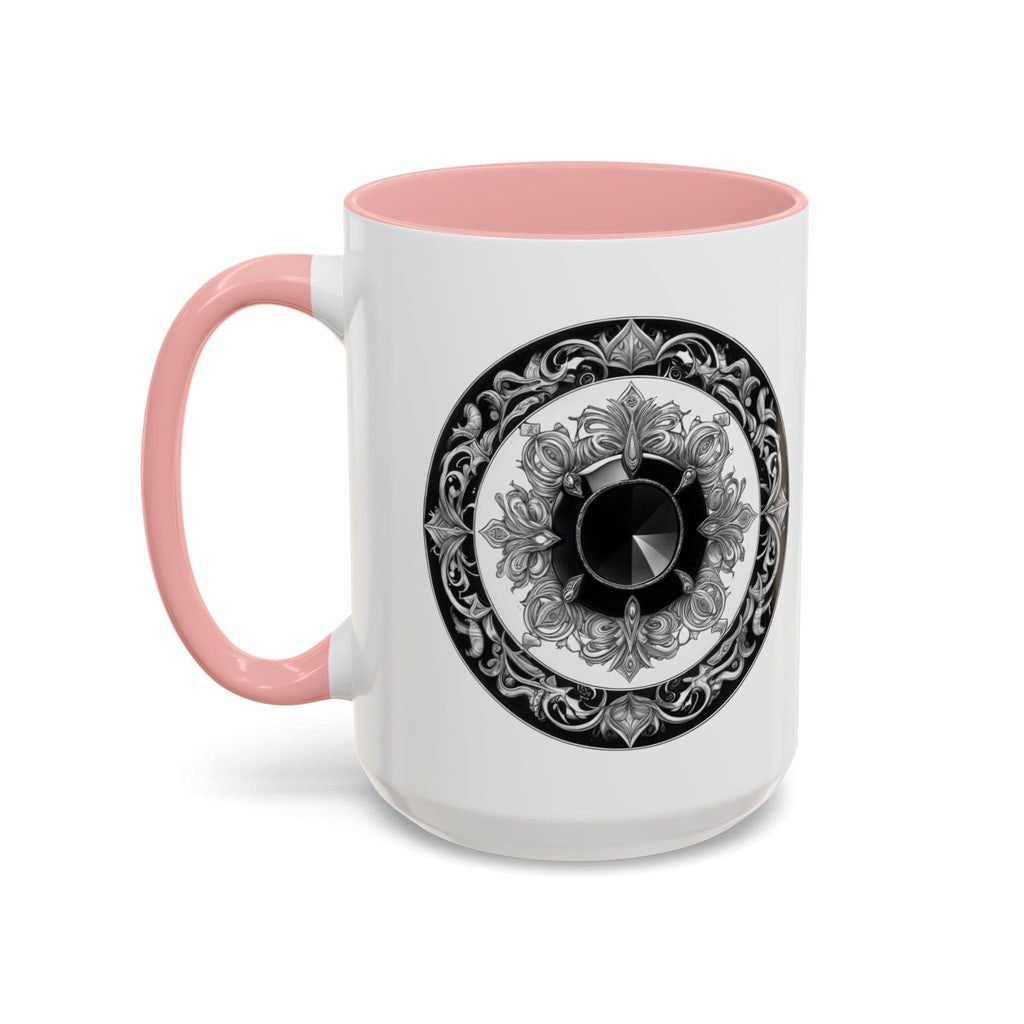 Printify Mug 15oz / Pink Black Tourmaline Gemstone Coffee Mug with Grounding Quote and QR Code Perfect Crystal Shield for Home and Office Unique Drinkware