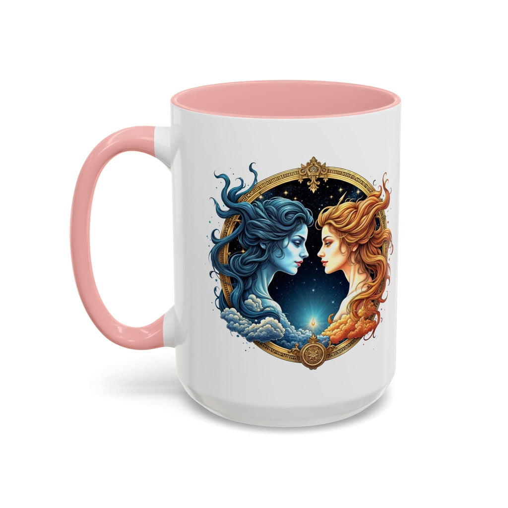 Printify Mug 15oz / Pink Gemini Zodiac Coffee Mug with Inspirational Quote and Smart QR Code Fun Astrology Gift Unique Horoscope Mug for Gemini Lovers