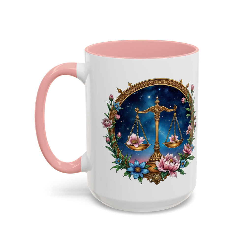 Printify Mug 15oz / Pink Libra Zodiac Coffee Mug with Inspirational Quote and Smart QR Code Balanced Astrology Gift Custom Horoscope Lovers Mug for Libra Fans