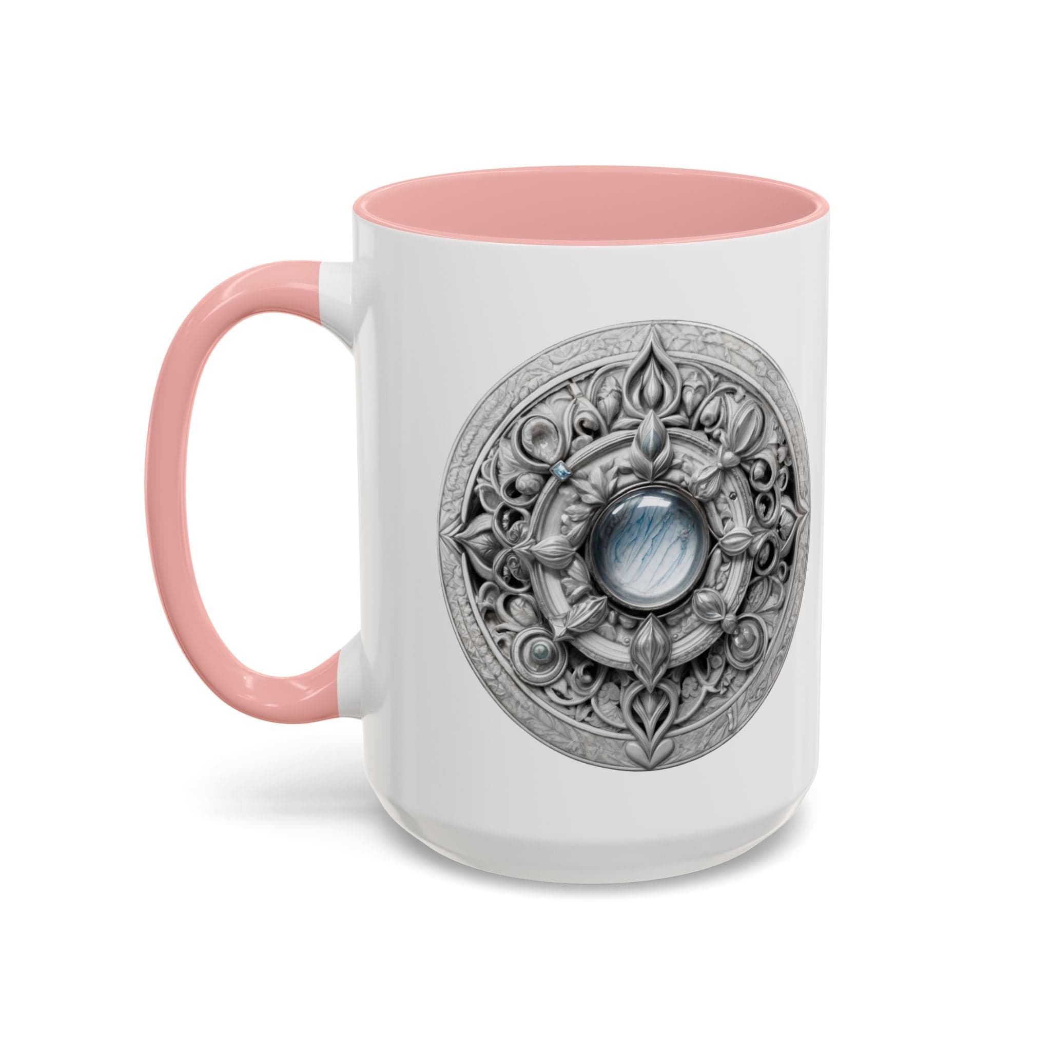Printify Mug 15oz / Pink Moonstone Gemstone Coffee Mug with Empowering Quote and QR Code Perfect for Mystics and Creative Spirits Beautiful Crystal Lovers