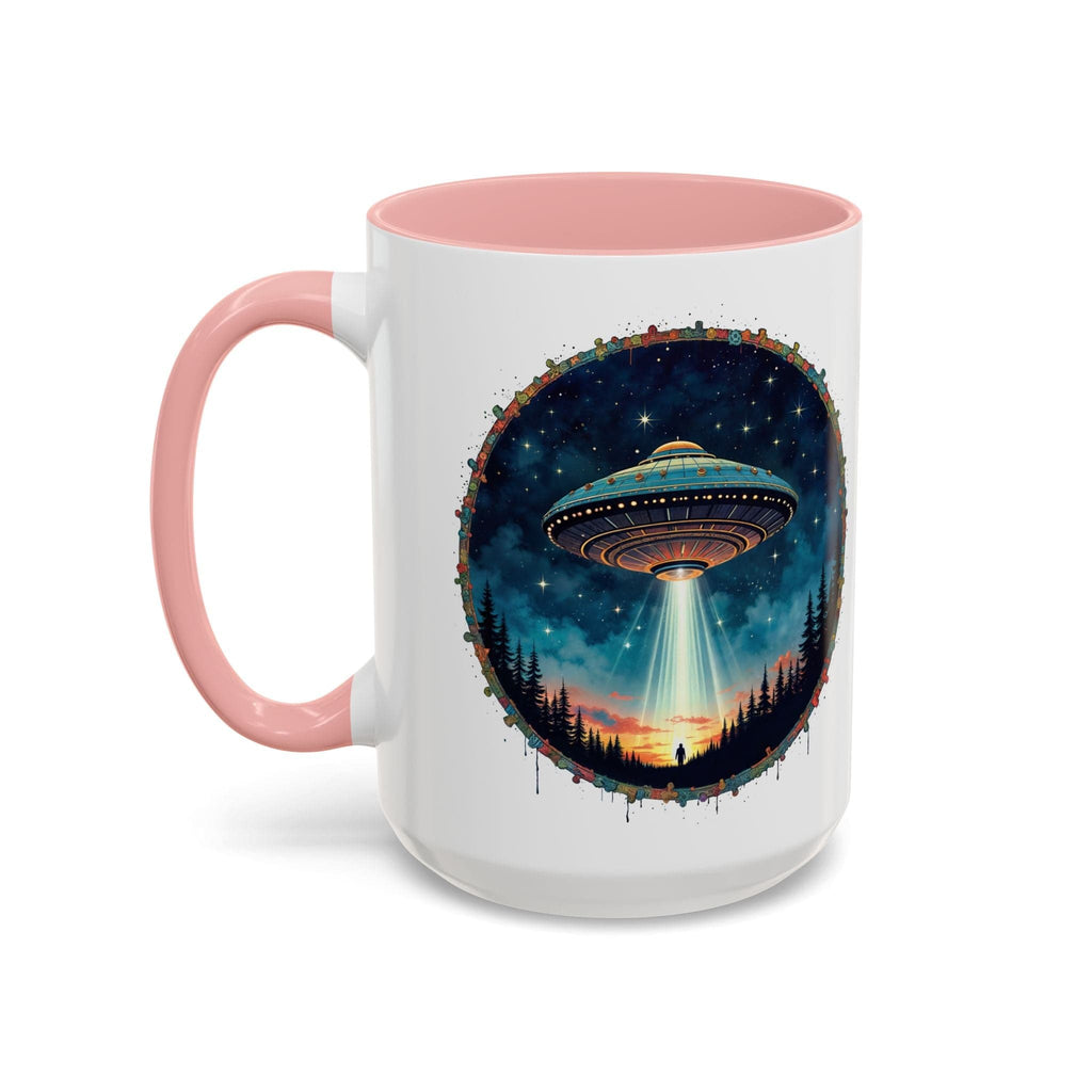 Printify Mug 15oz / Pink Mug - Aliens Are Here - UFO & Cosmic QR Code Quote Video