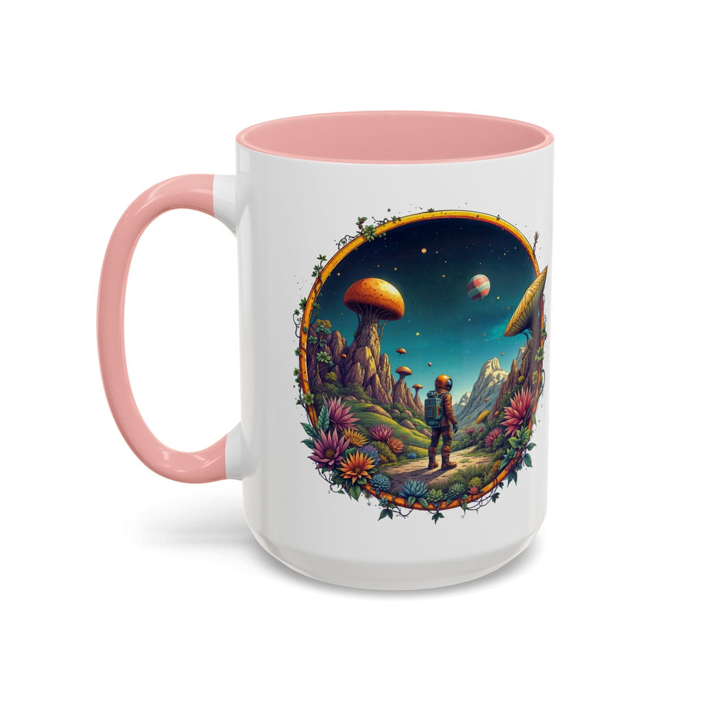 Printify Mug 15oz / Pink Mug - Cosmic Explorer - UFO & Cosmic QR Code Quote Video