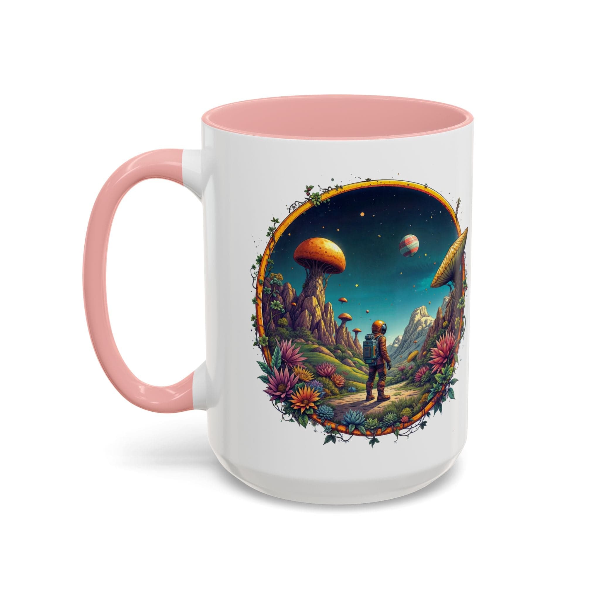 Printify Mug 15oz / Pink Mug - Cosmic Explorer - UFO & Cosmic QR Code Quote Video