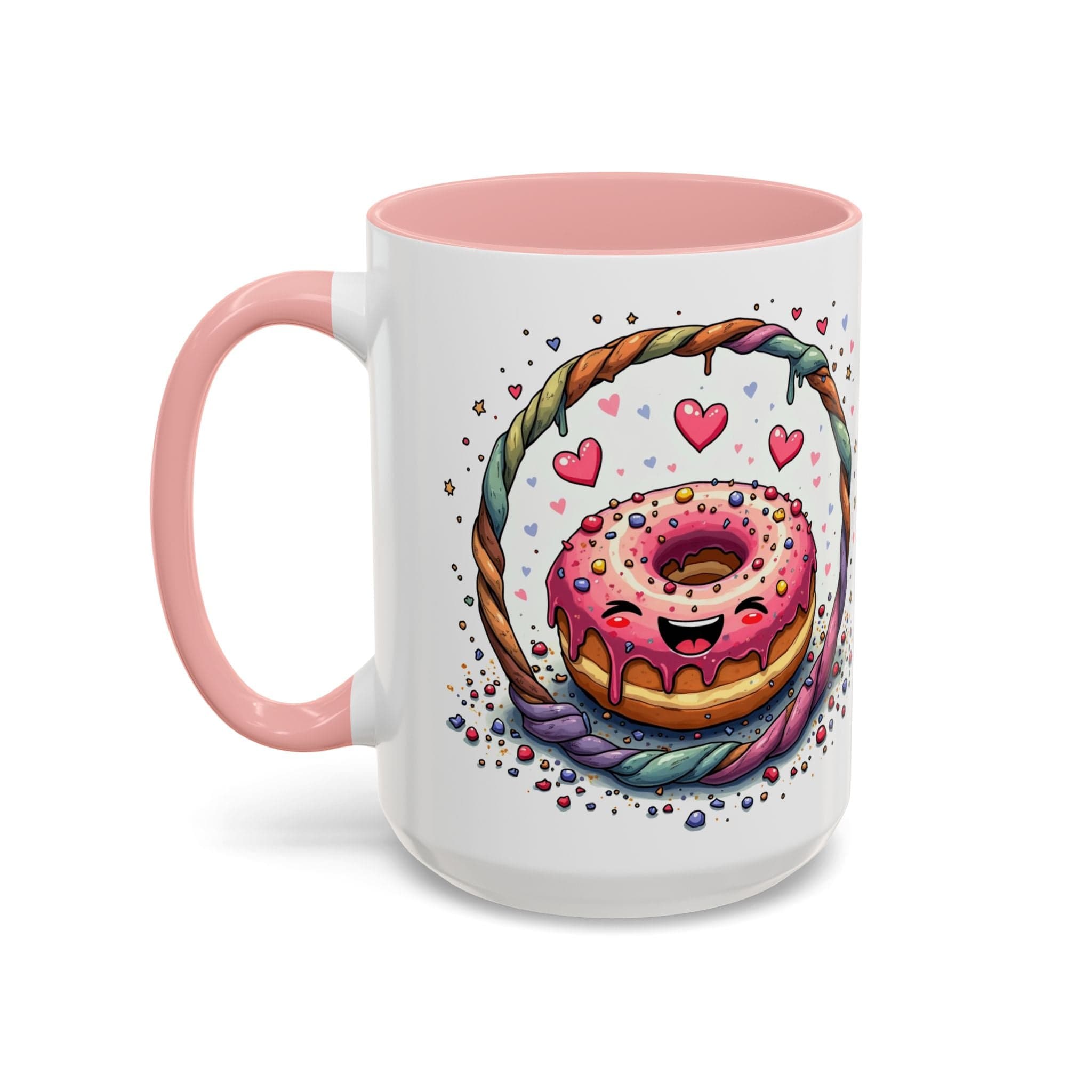 Printify Mug 15oz / Pink Mug - Donut Worry - Love & Fun Mug with QR Code Quote Video