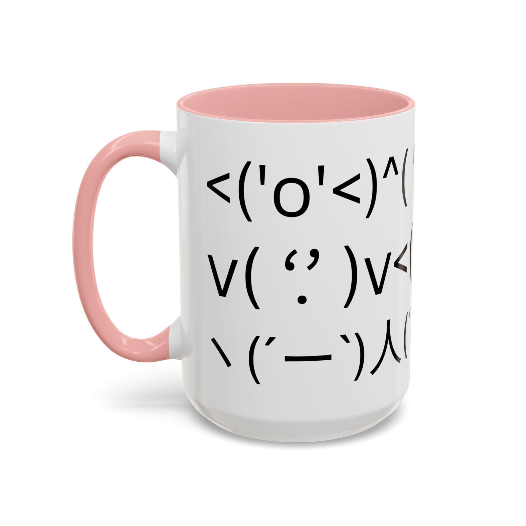 Printify Mug 15oz / Pink Mug - ^( '-' )^ Emoticon - Hidden Message