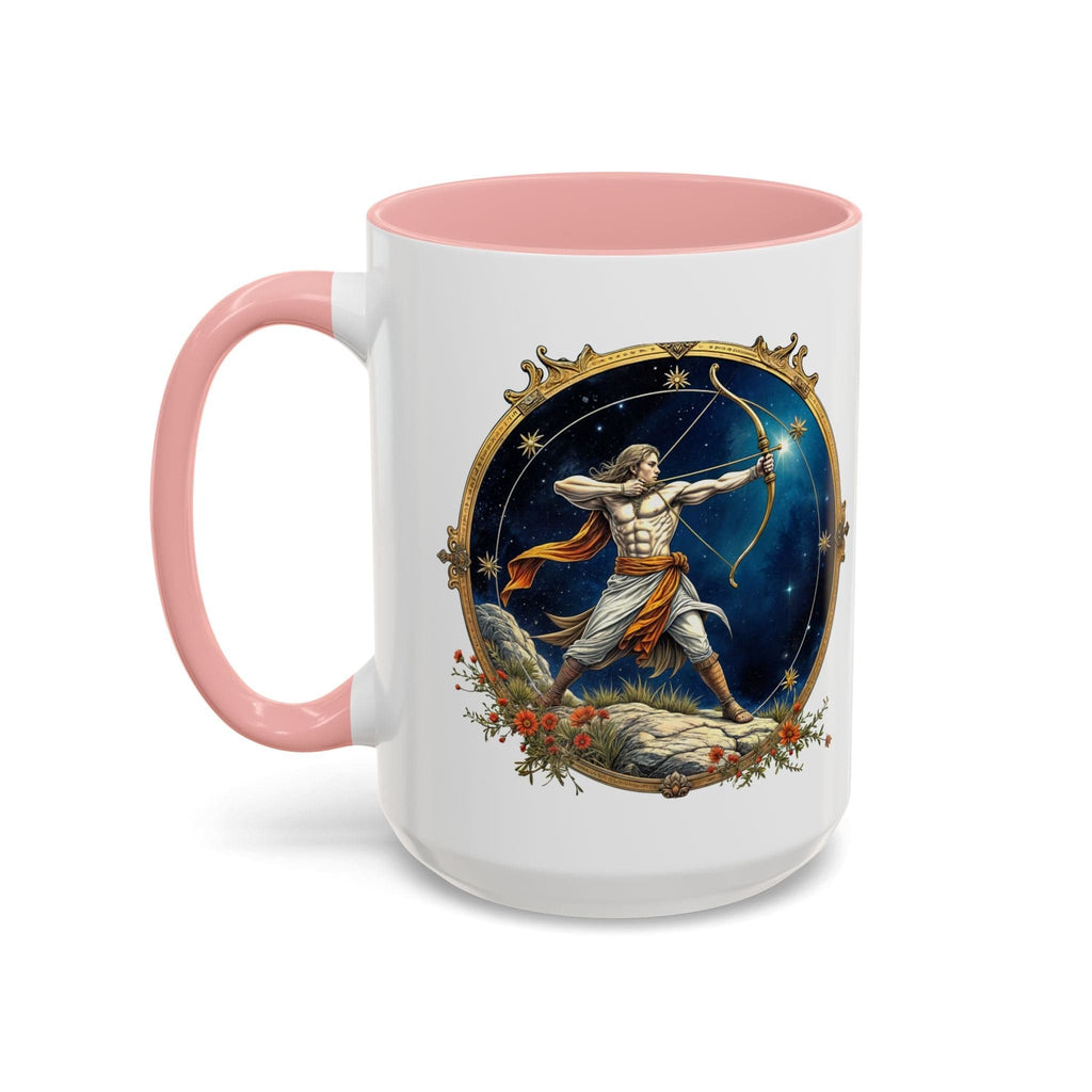 Printify Mug 15oz / Pink Sagittarius Zodiac Coffee Mug with Inspirational Quote and Smart QR Code Adventurous Astrology Gift Horoscope Mug for Sagittarius Fans